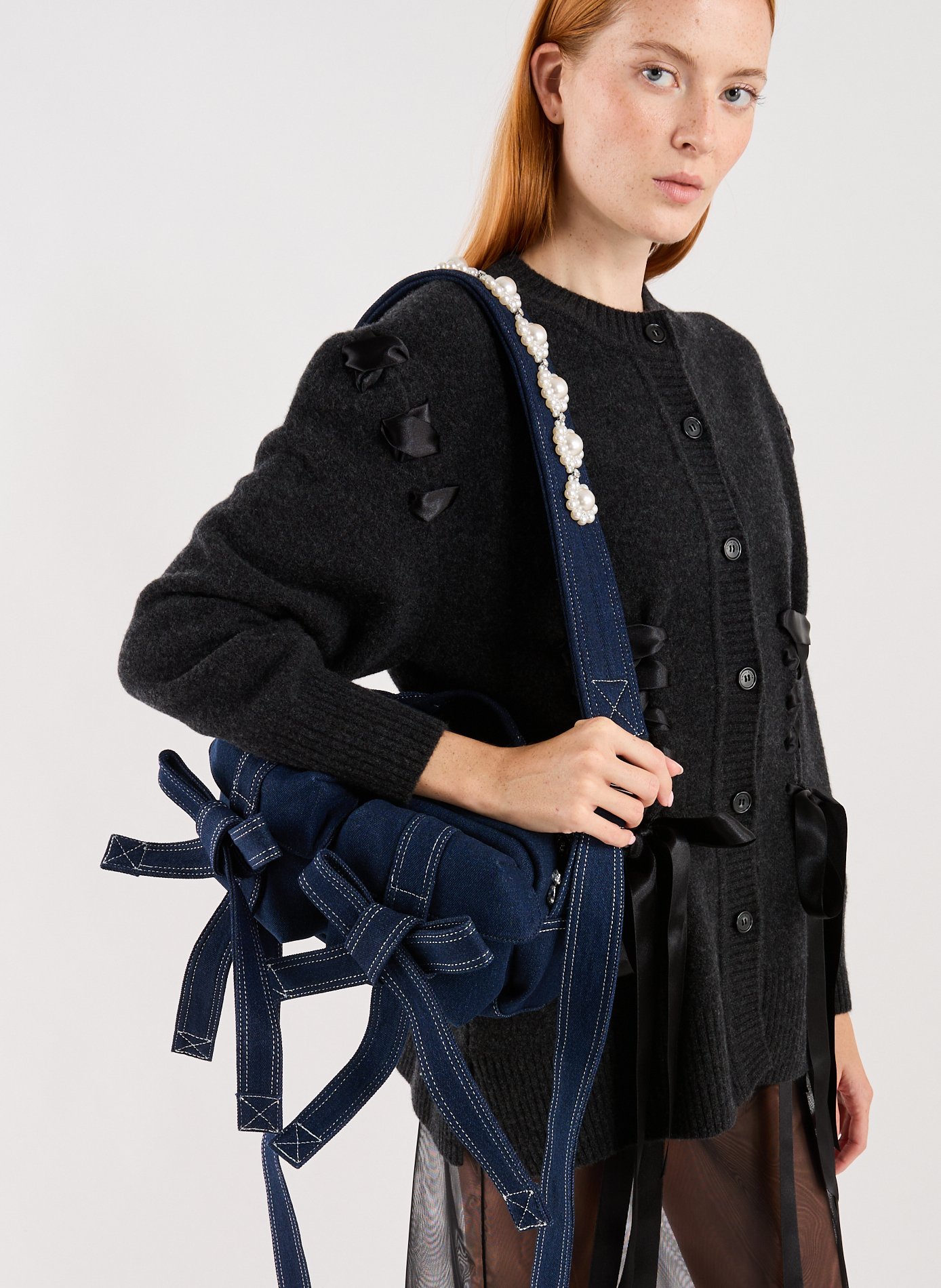 Shoulder bag with beaded bow SIMONE ROCHA Blue