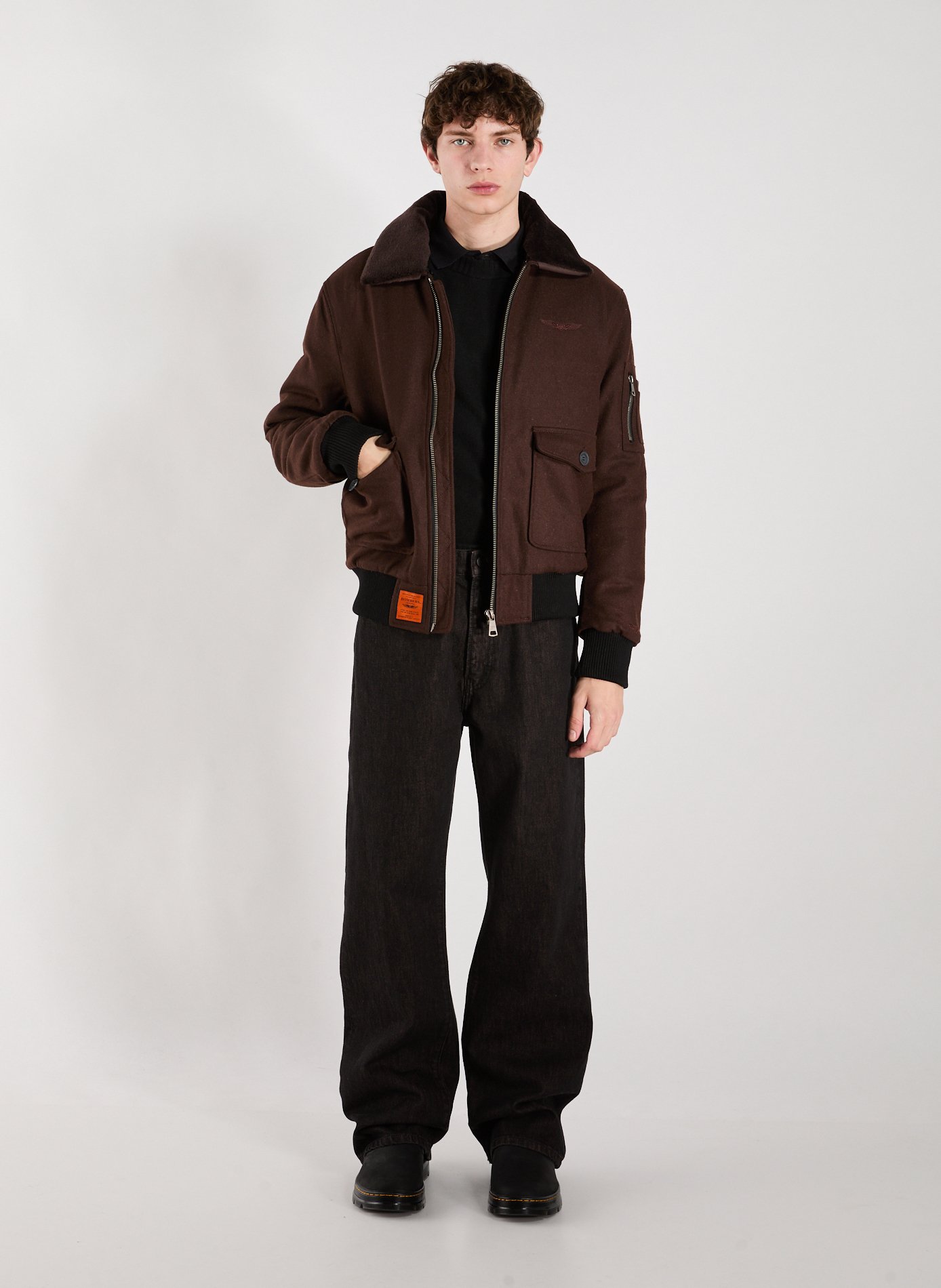 Oversized coat with contrast collar in blended wool BOMBERS ORIGINAL Brown