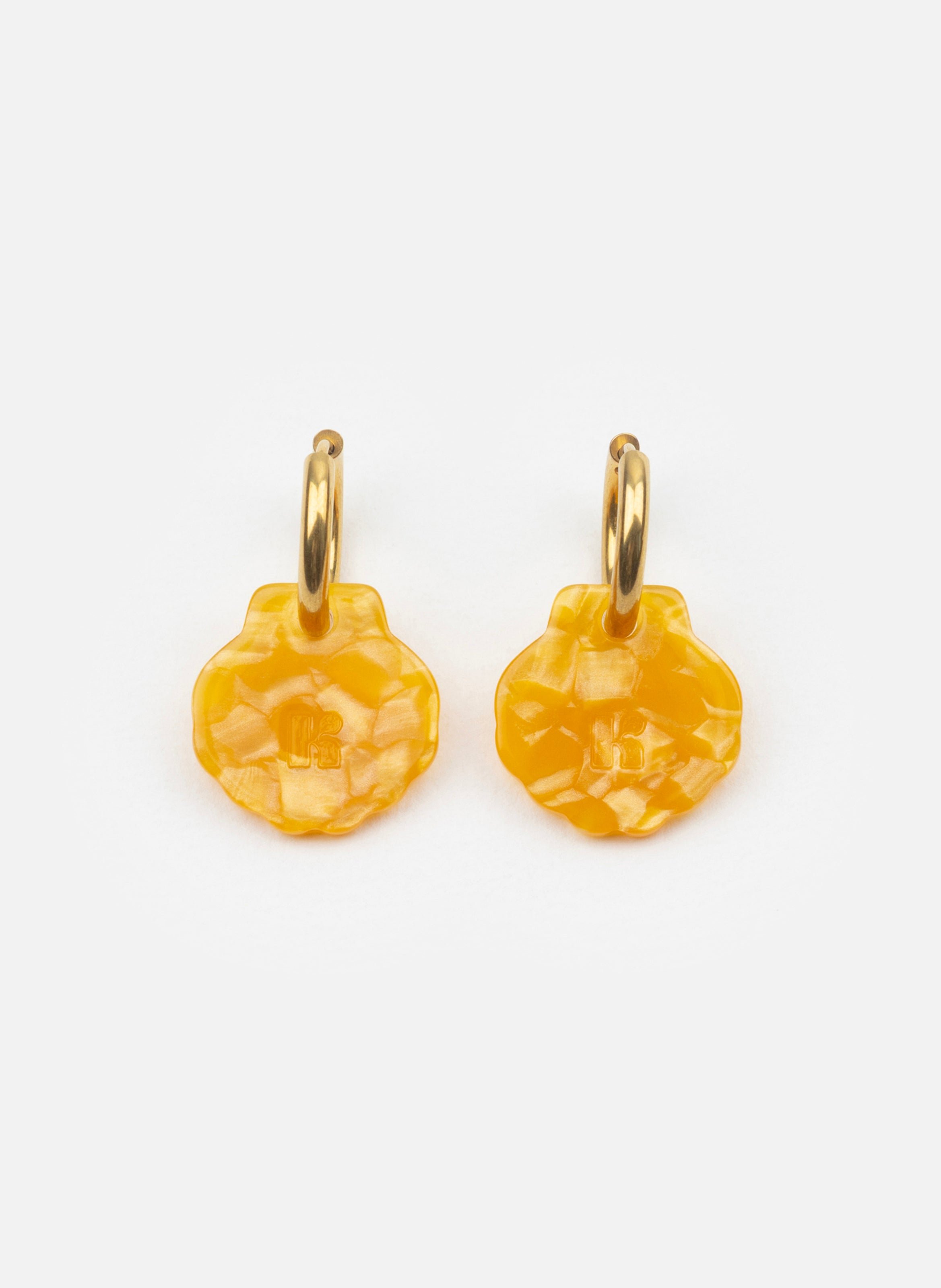 Boucles d'oreilles baby mermaid avec anneaux en acier inoxydable doré KURAGE GINZA Orange