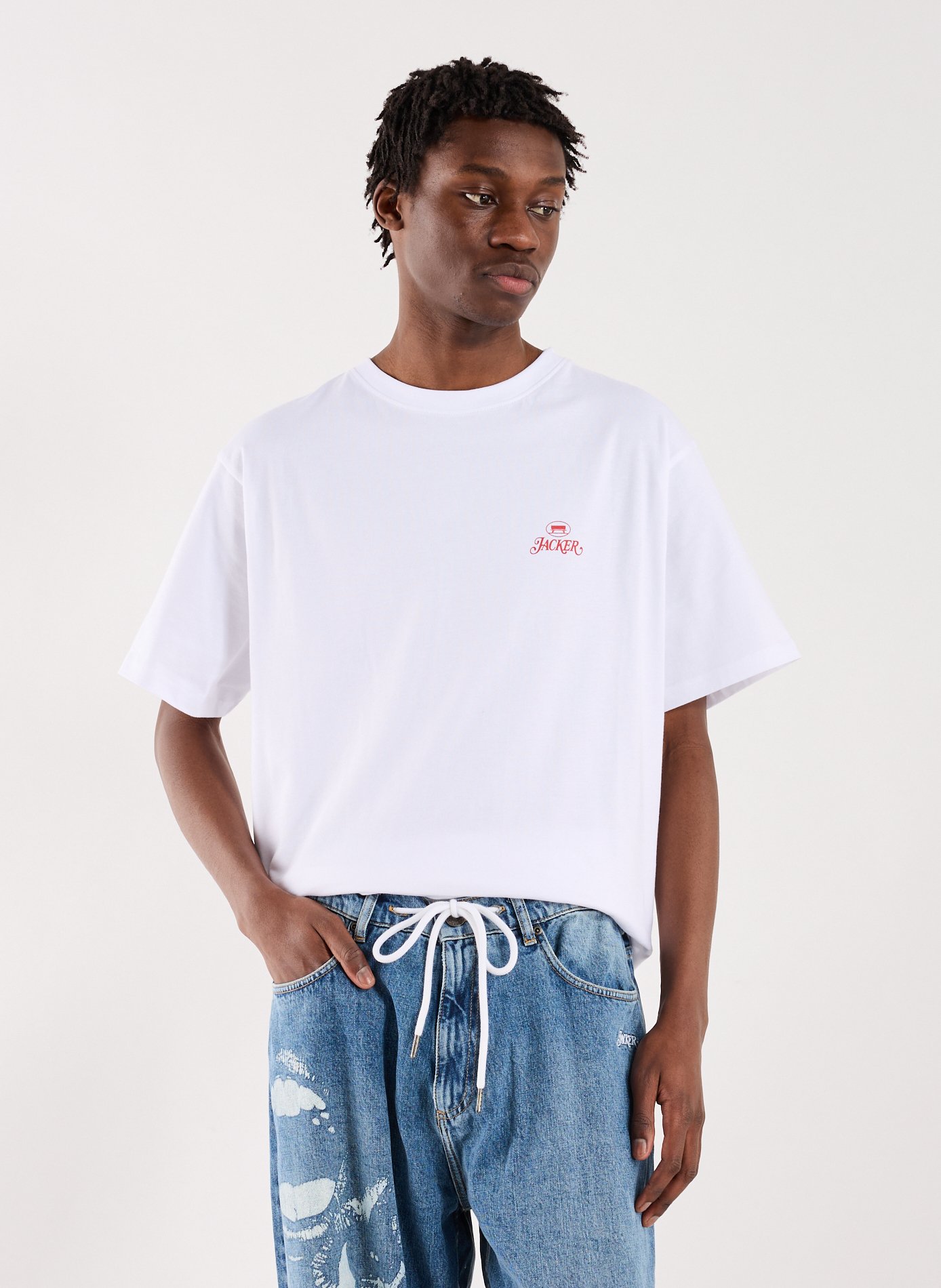 T-Shirt droit imprimé en coton JACKER. Blanc
