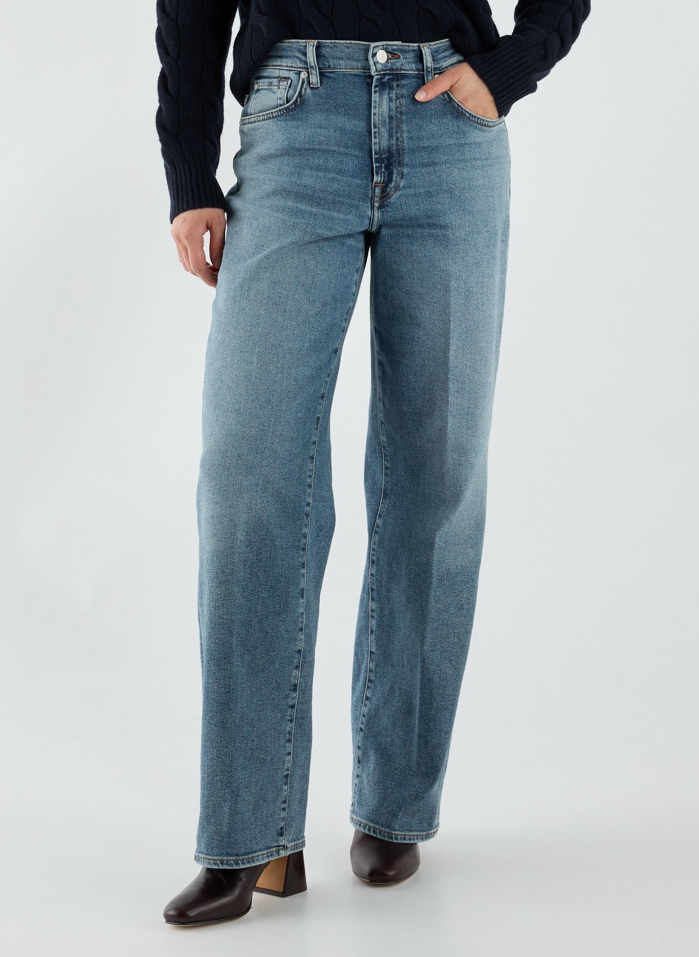 7 FOR ALL MANKIND Jean droit cropped Stovepipe en coton mélangé Bleu
