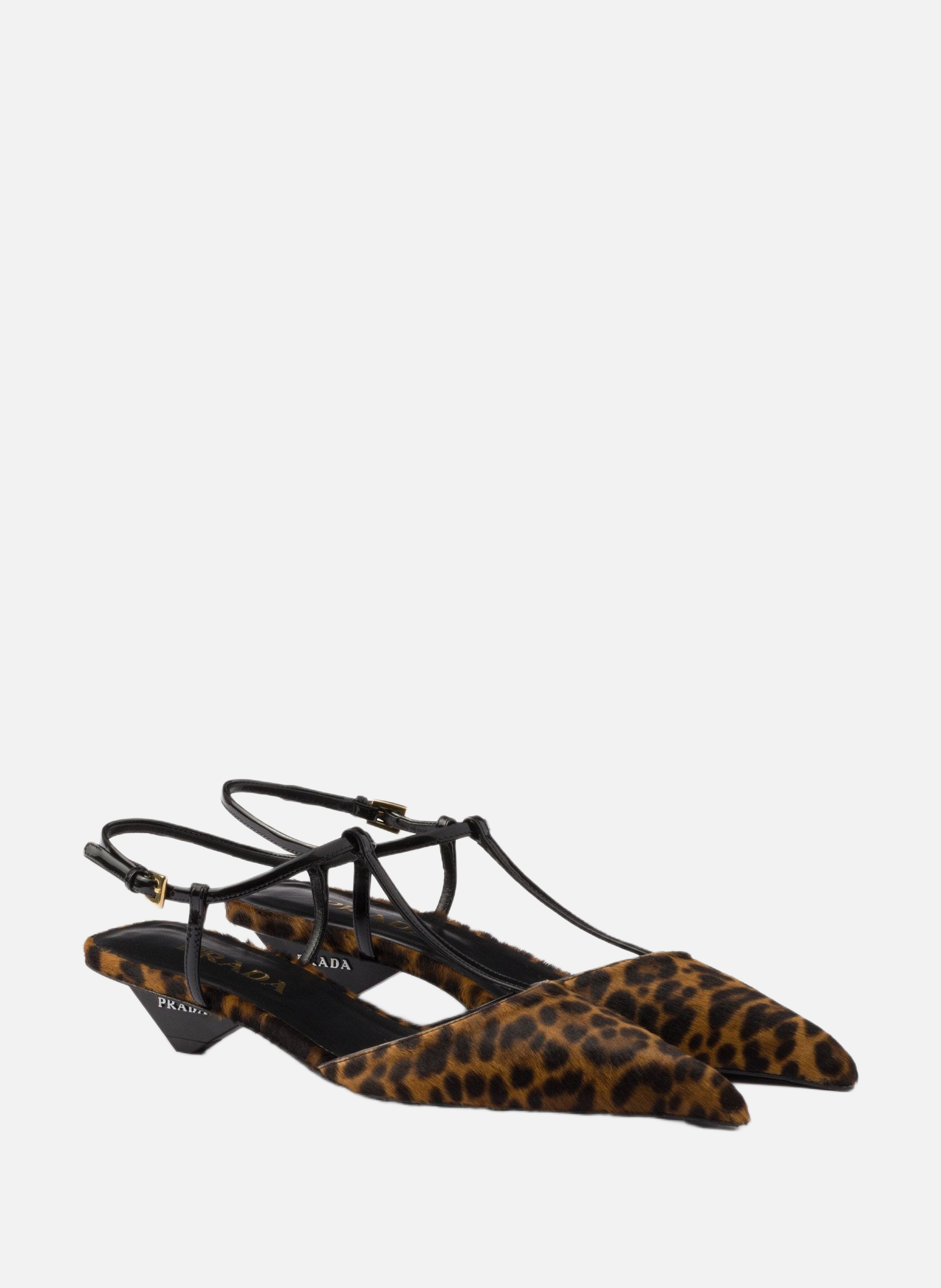 Escarpins à bride arrière en cuir imprimé PRADA Beige