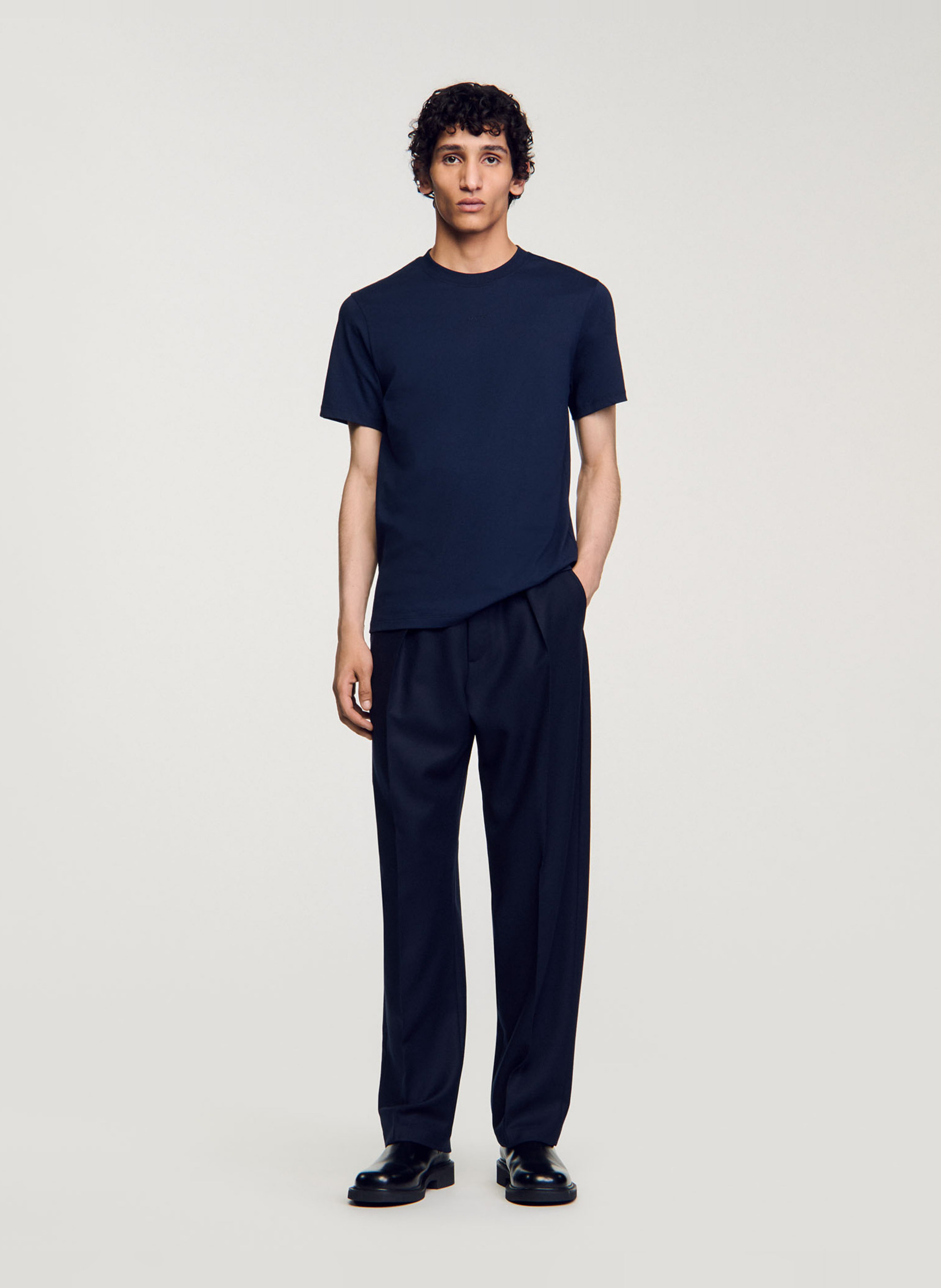 Tee-shirt droit col rond en coton SANDRO Bleu