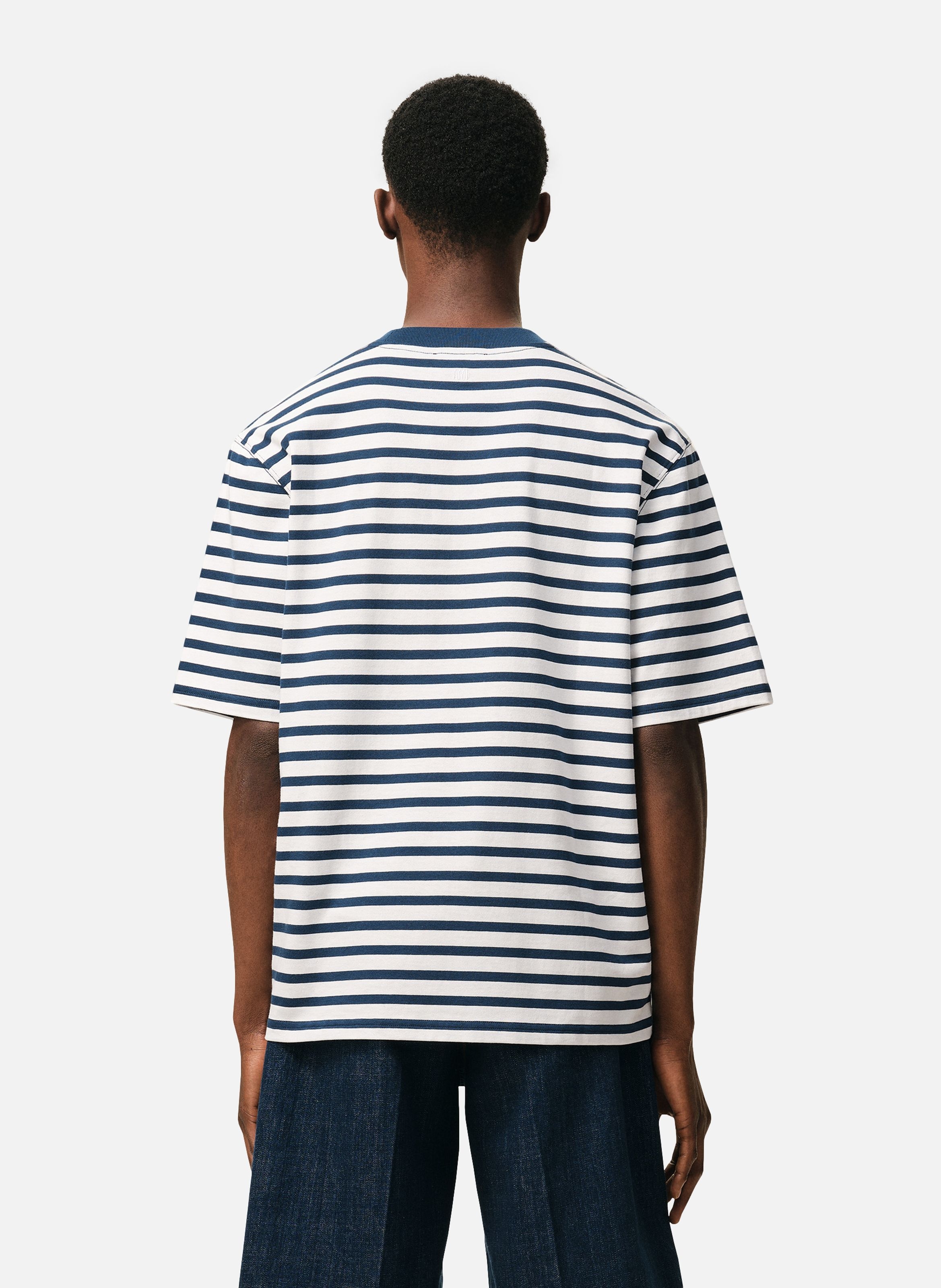 T-shirt marinière coupe boxy ami de cœur unisexe en coton AMI PARIS Bleu