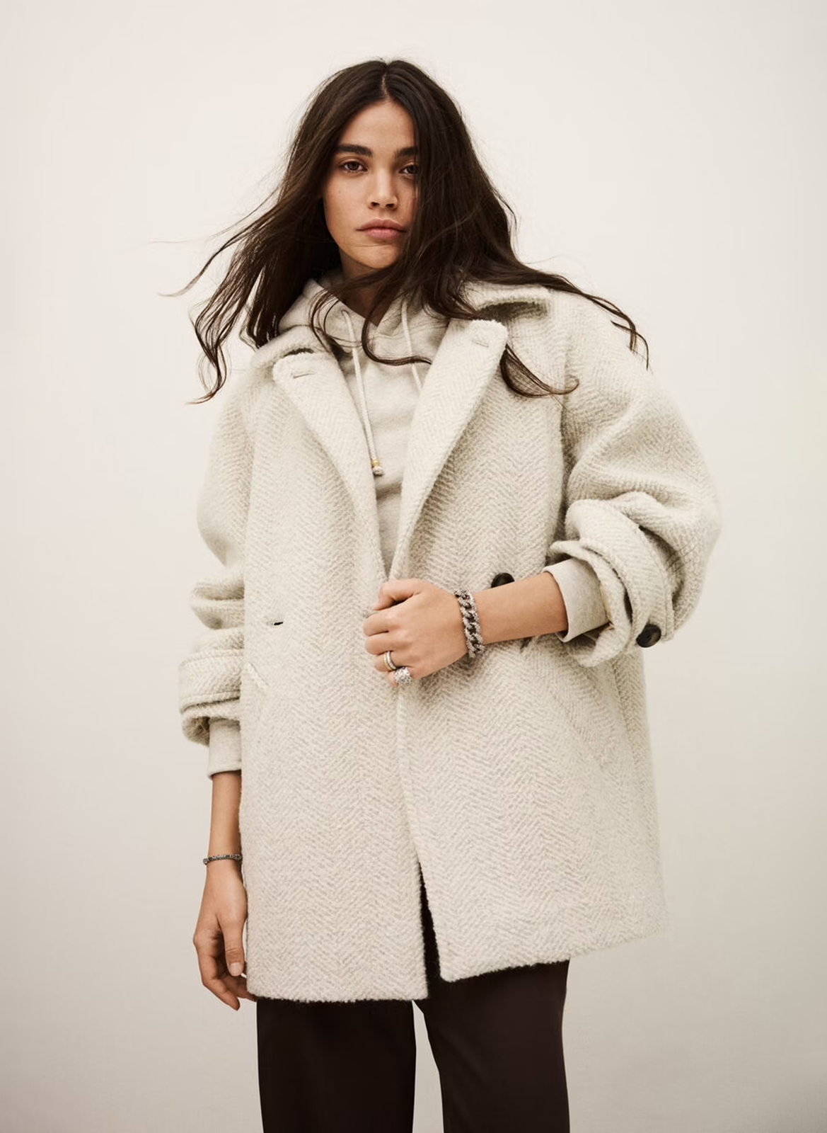 Manteau ample à chevrons en laine mélangée olsom BA&SH Beige