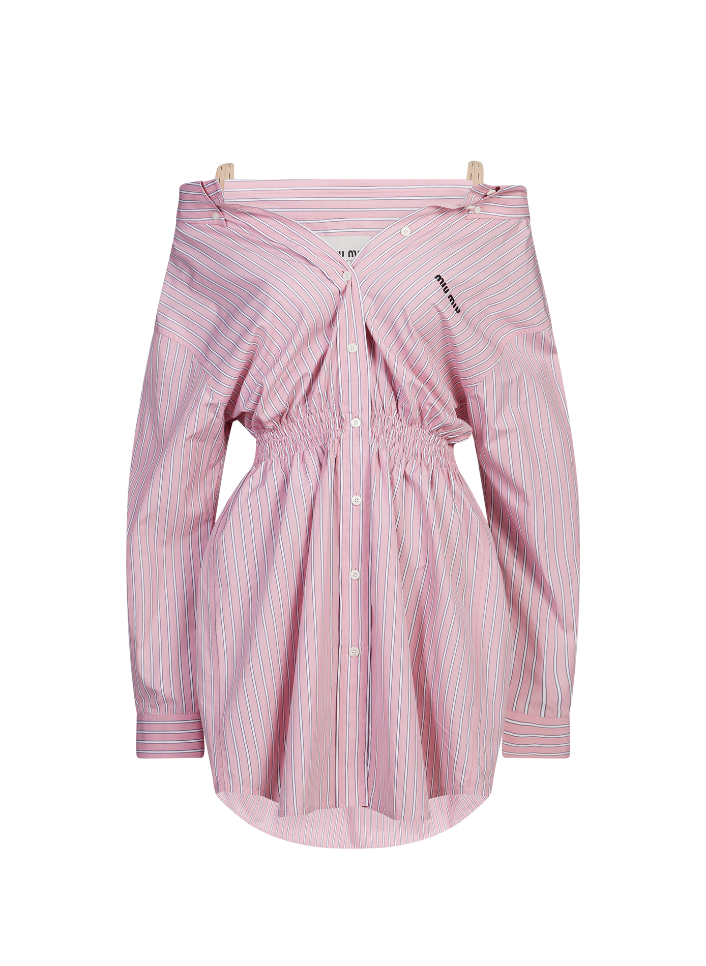 Robe manches longues à rayures en coton MIU MIU Rose