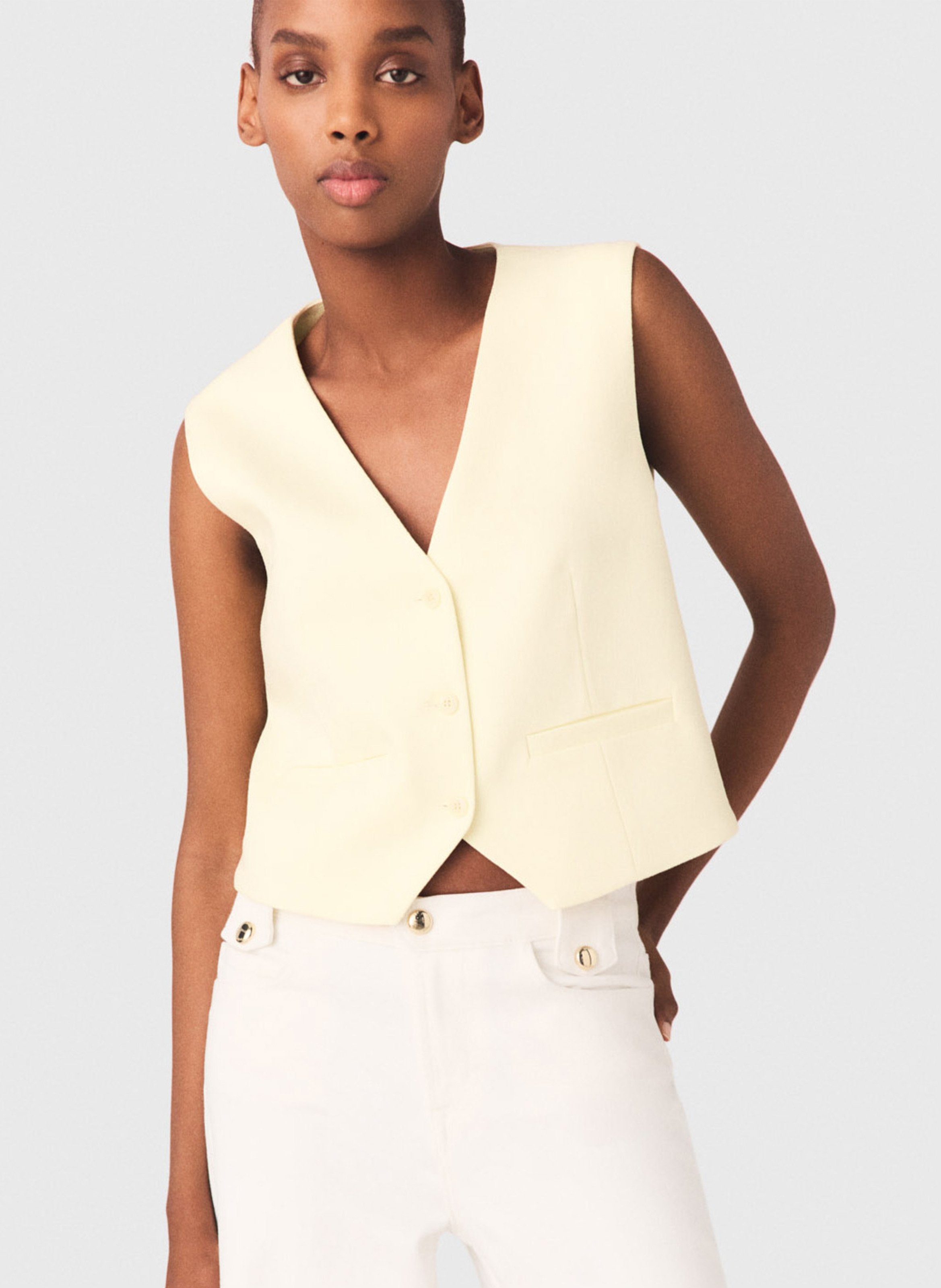 Gilet tailleur court sans manches MAJE Jaune