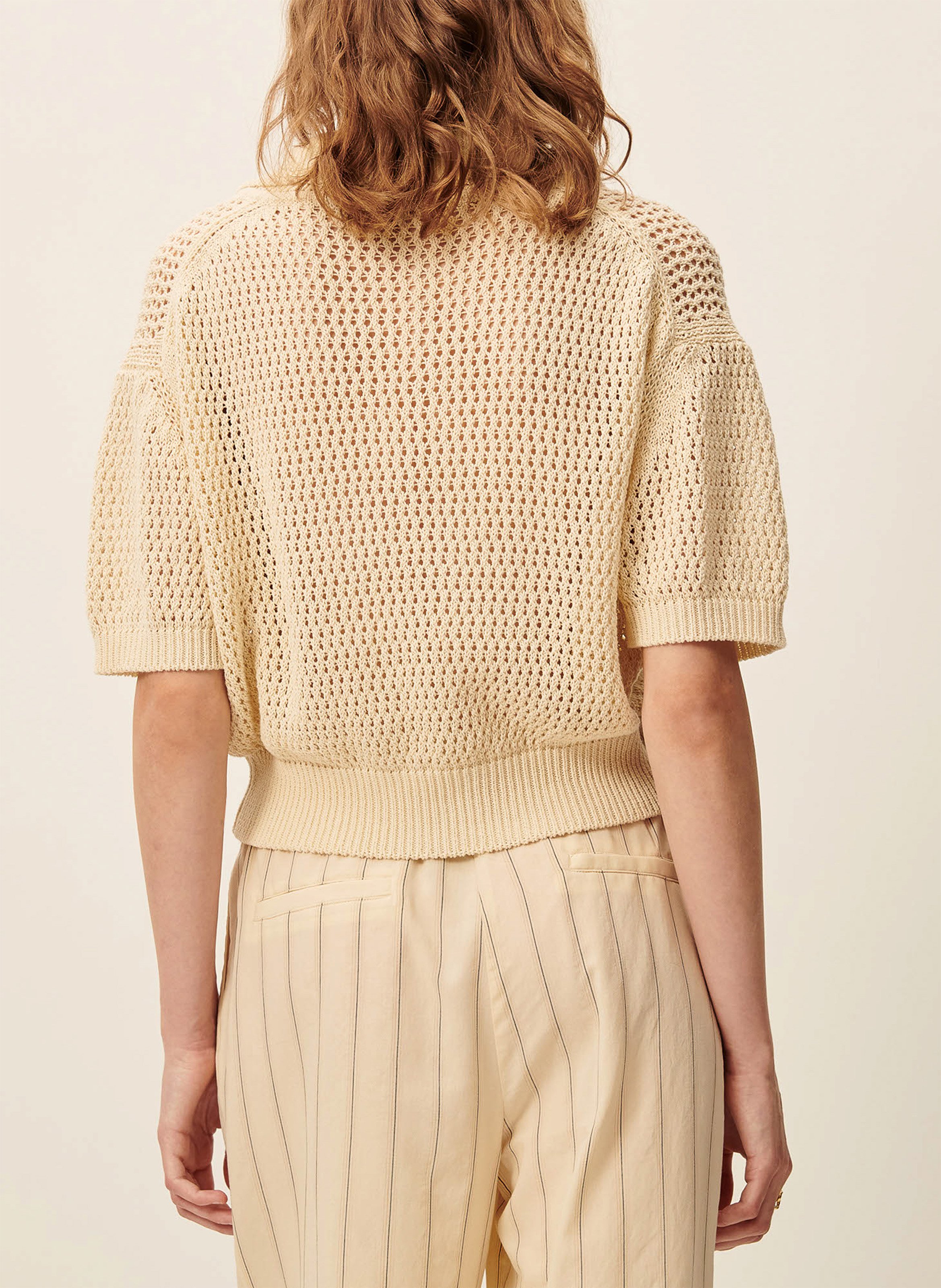 Pantalon à pinces rayé ginza SESSUN Beige