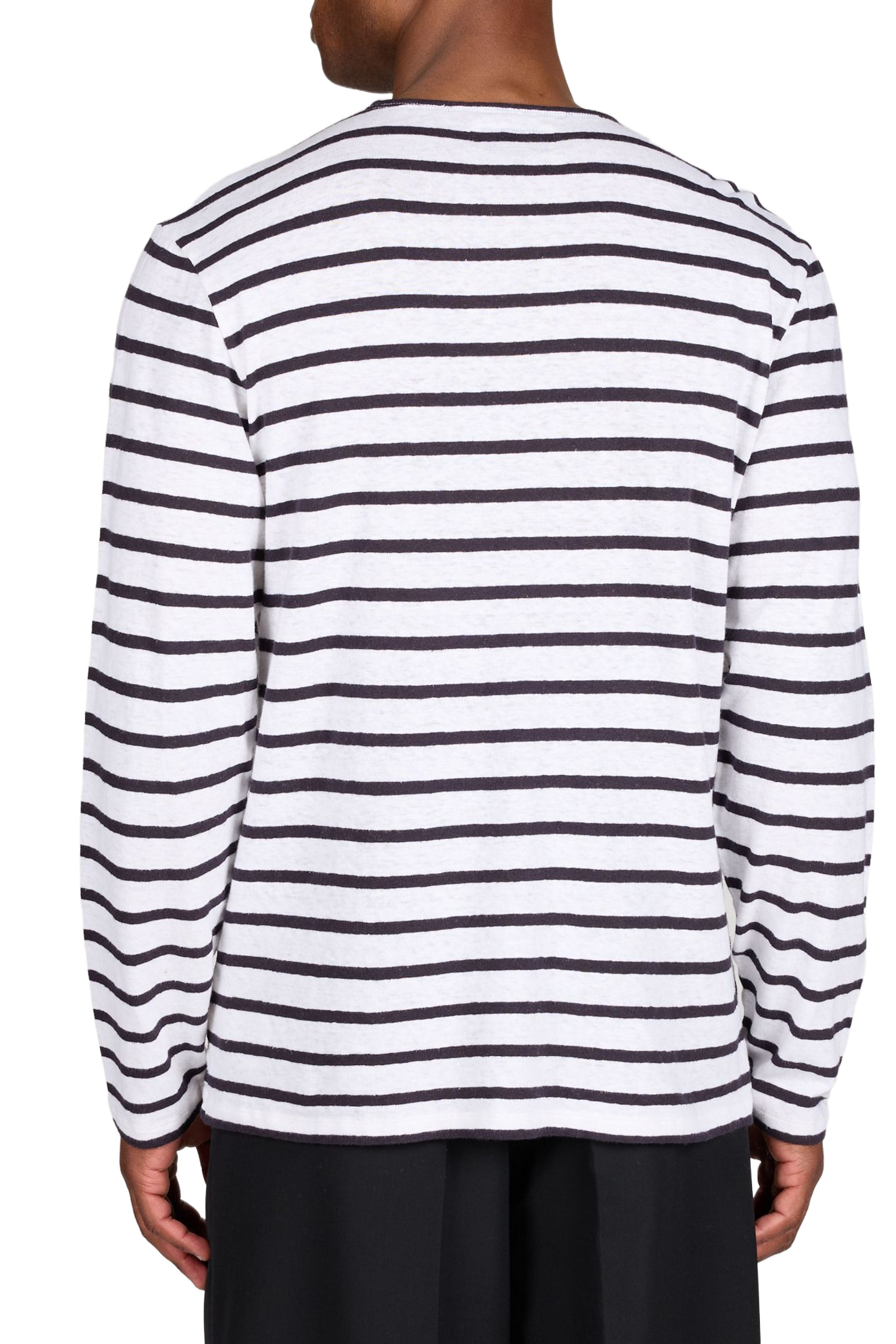 Long-sleeved striped cotton and linen T-shirt OFFICINE GENERALE White