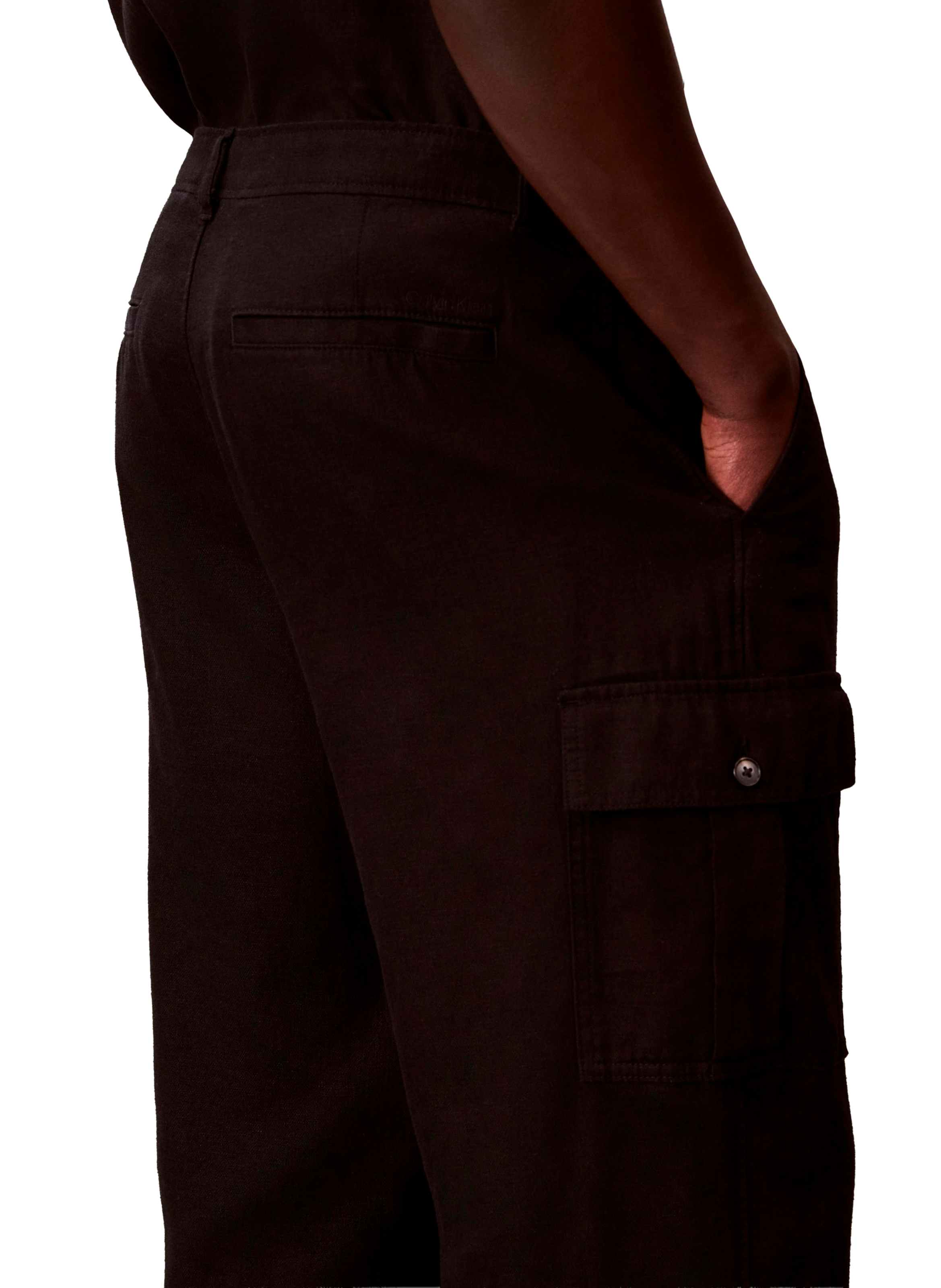 Pantalon cargo en lin et coton CALVIN KLEIN Noir