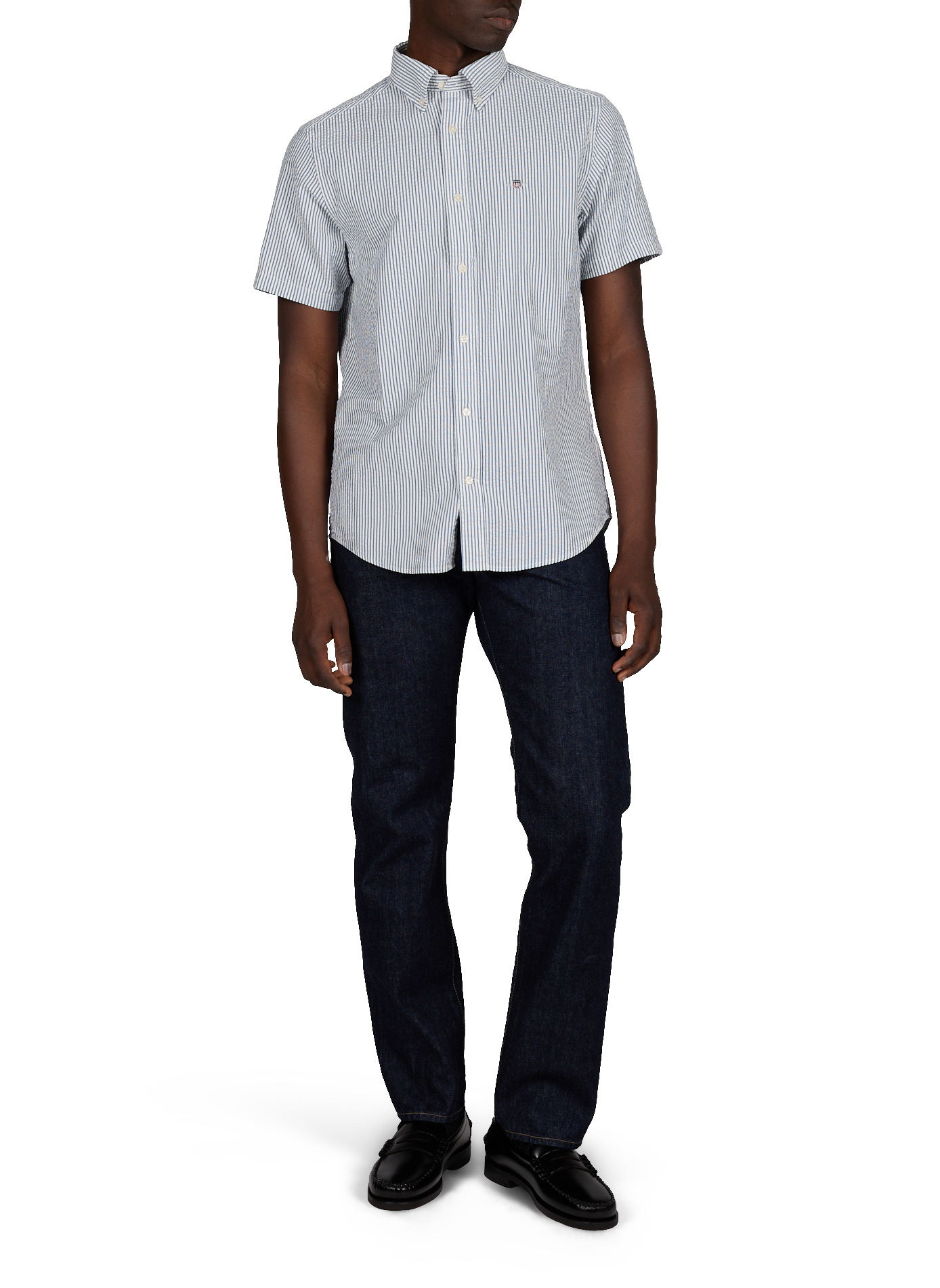 Chemise manches courtes à rayures en coton seersucker GANT Bleu