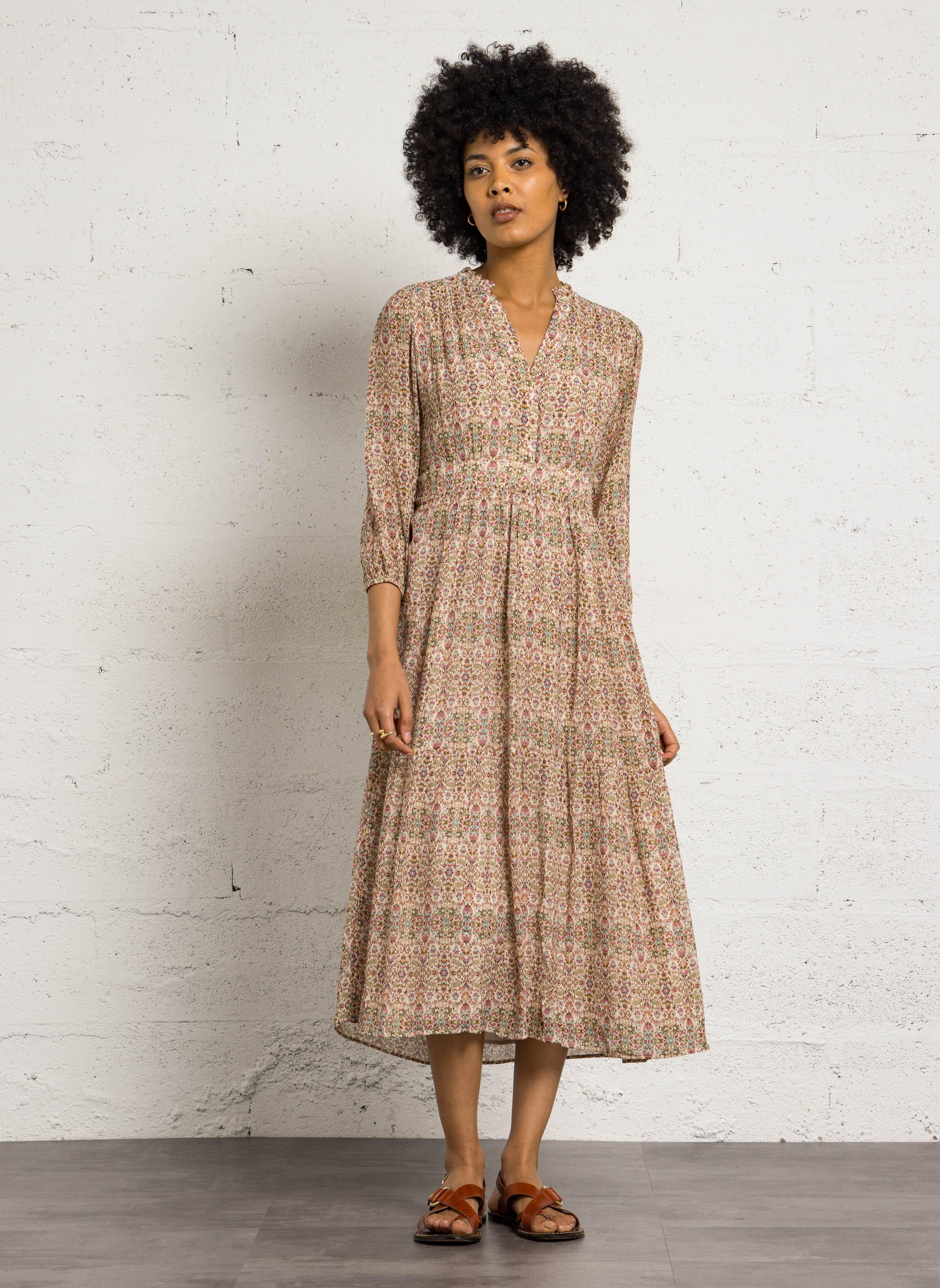 Robe midi imprimée rania MAISON 123 Beige