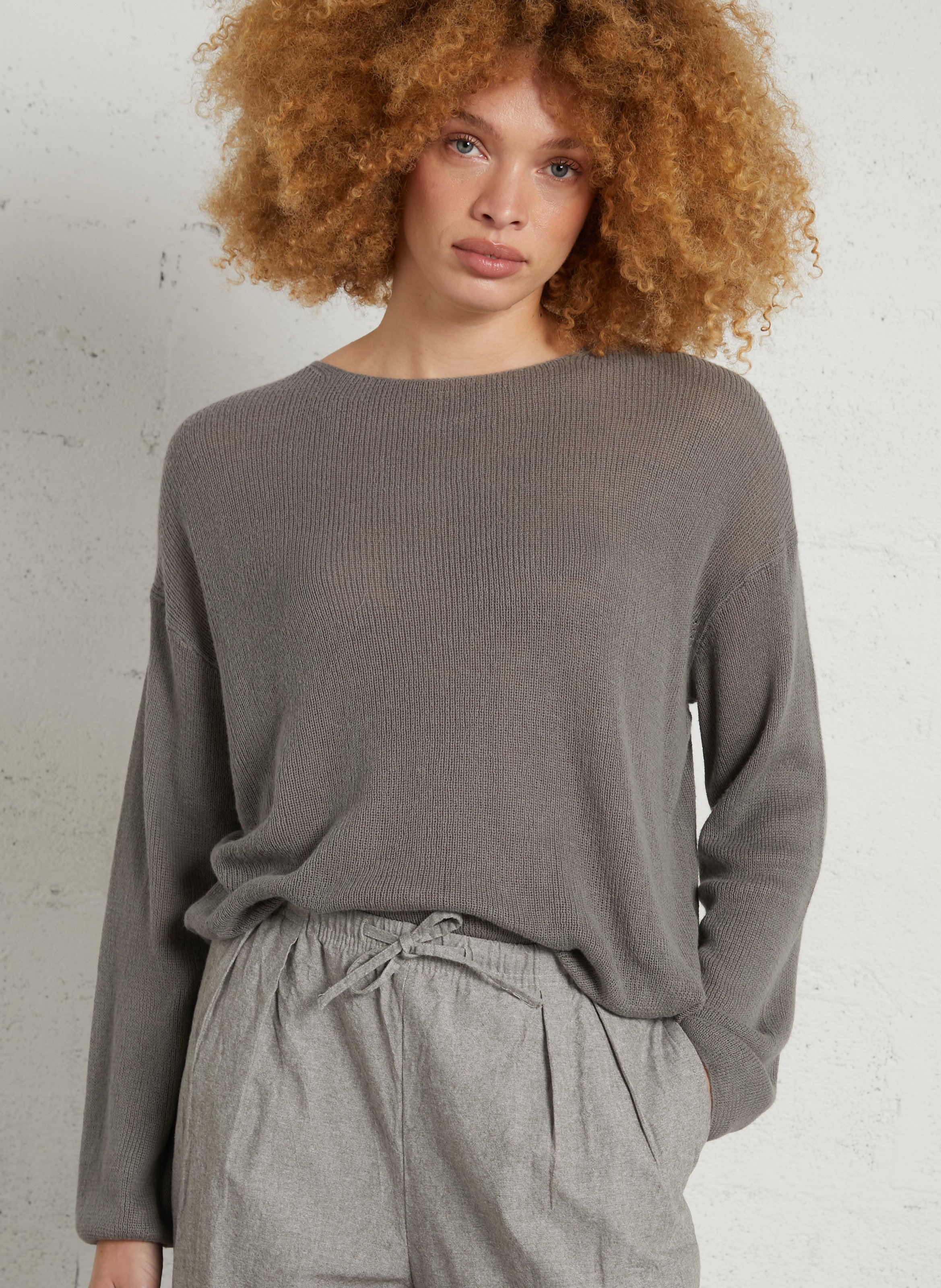 Pull oversize en coton et alpaga liucity AMERICAN VINTAGE Gris