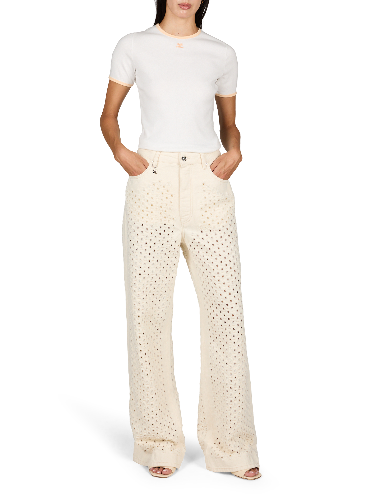 Lange gescheurde jeans met gaten van katoen. AMIRI Wit