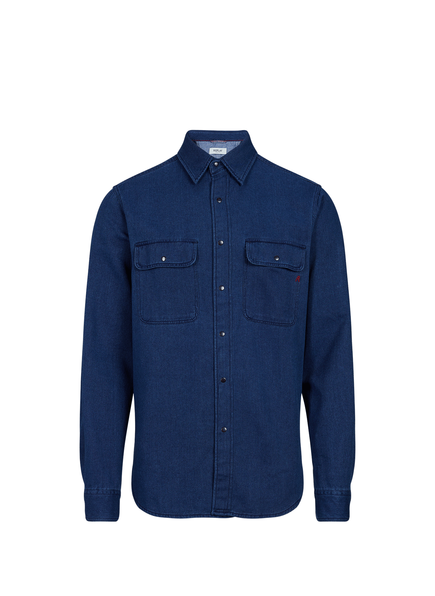 Long-sleeved shirt with rounded hem in cotton REPLAY Blue