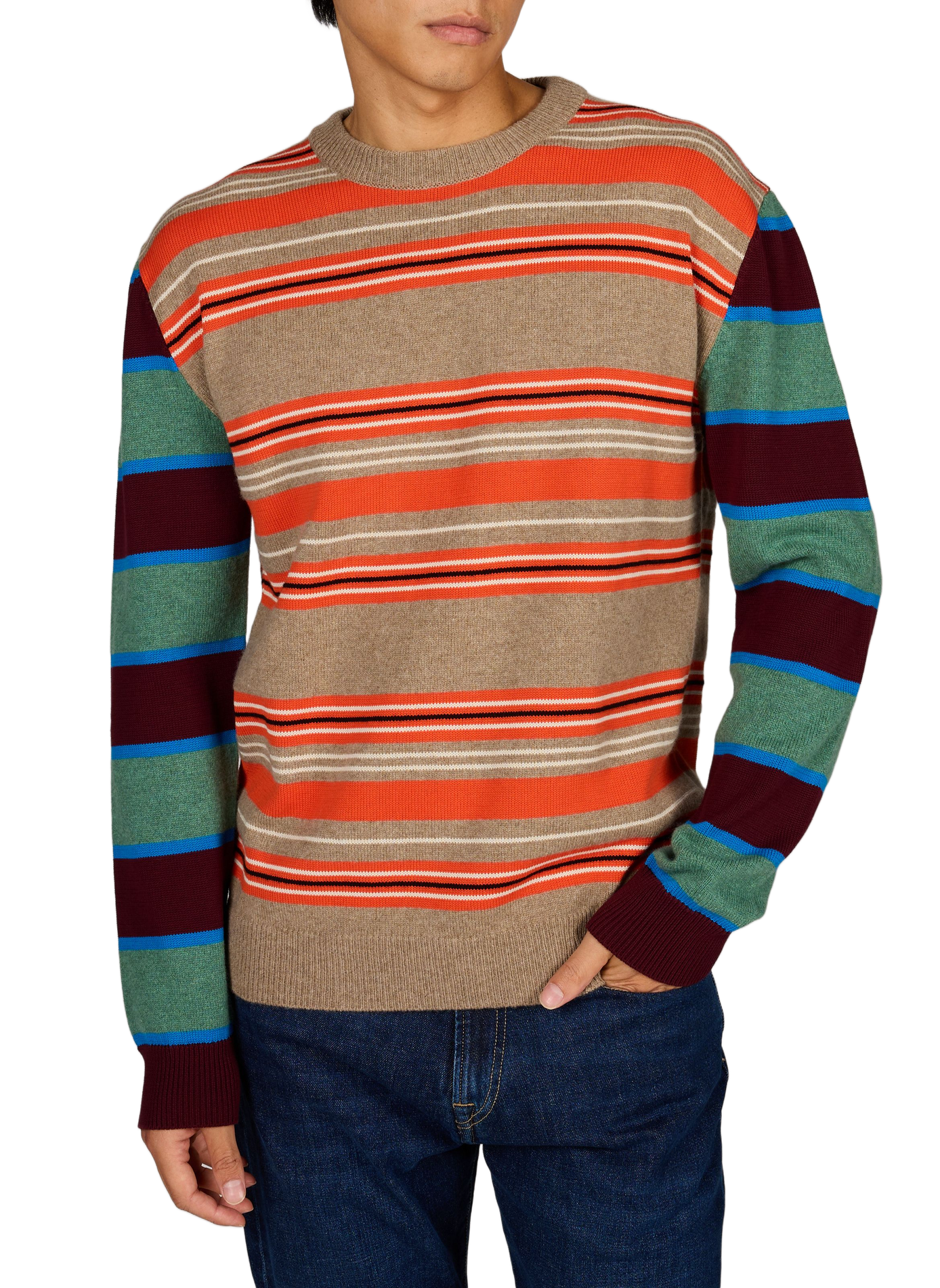 Striped round neck wool sweater. PAUL SMITH Brown