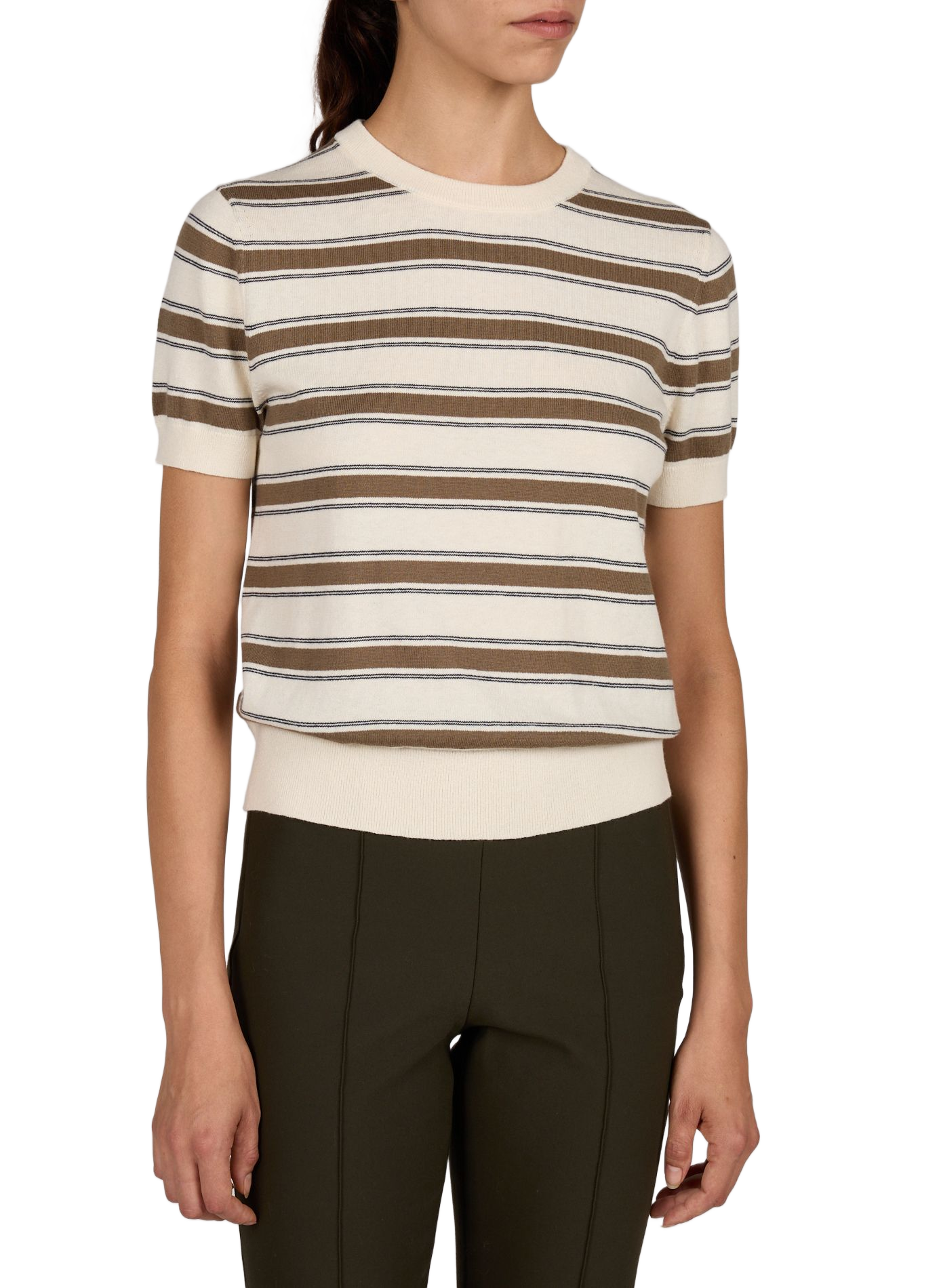 Round neck straight striped sweater in cotton and cashmere VINCE Multicolour