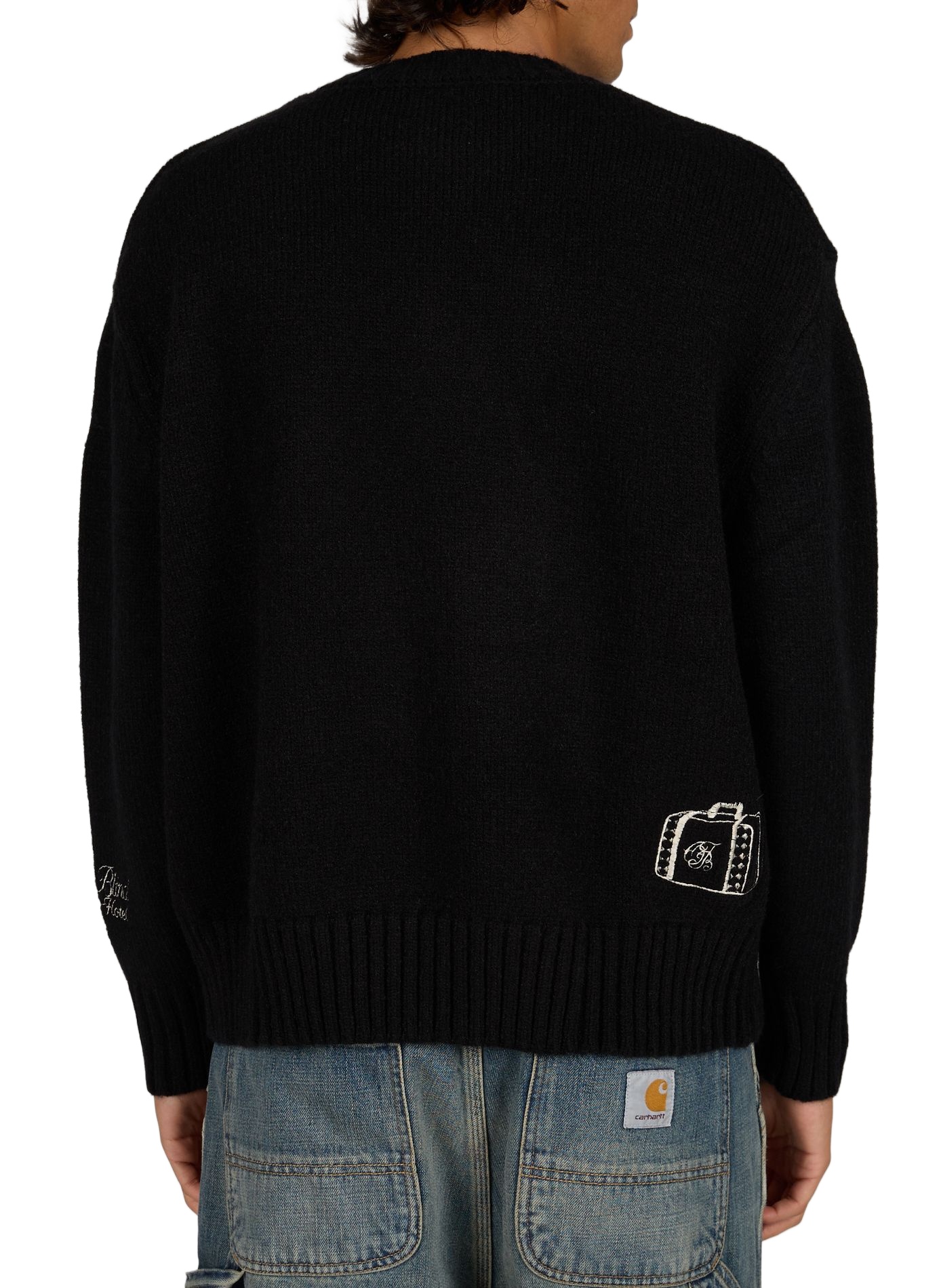 Round neck sweater with embroidery details ONLY THE BLIND Black