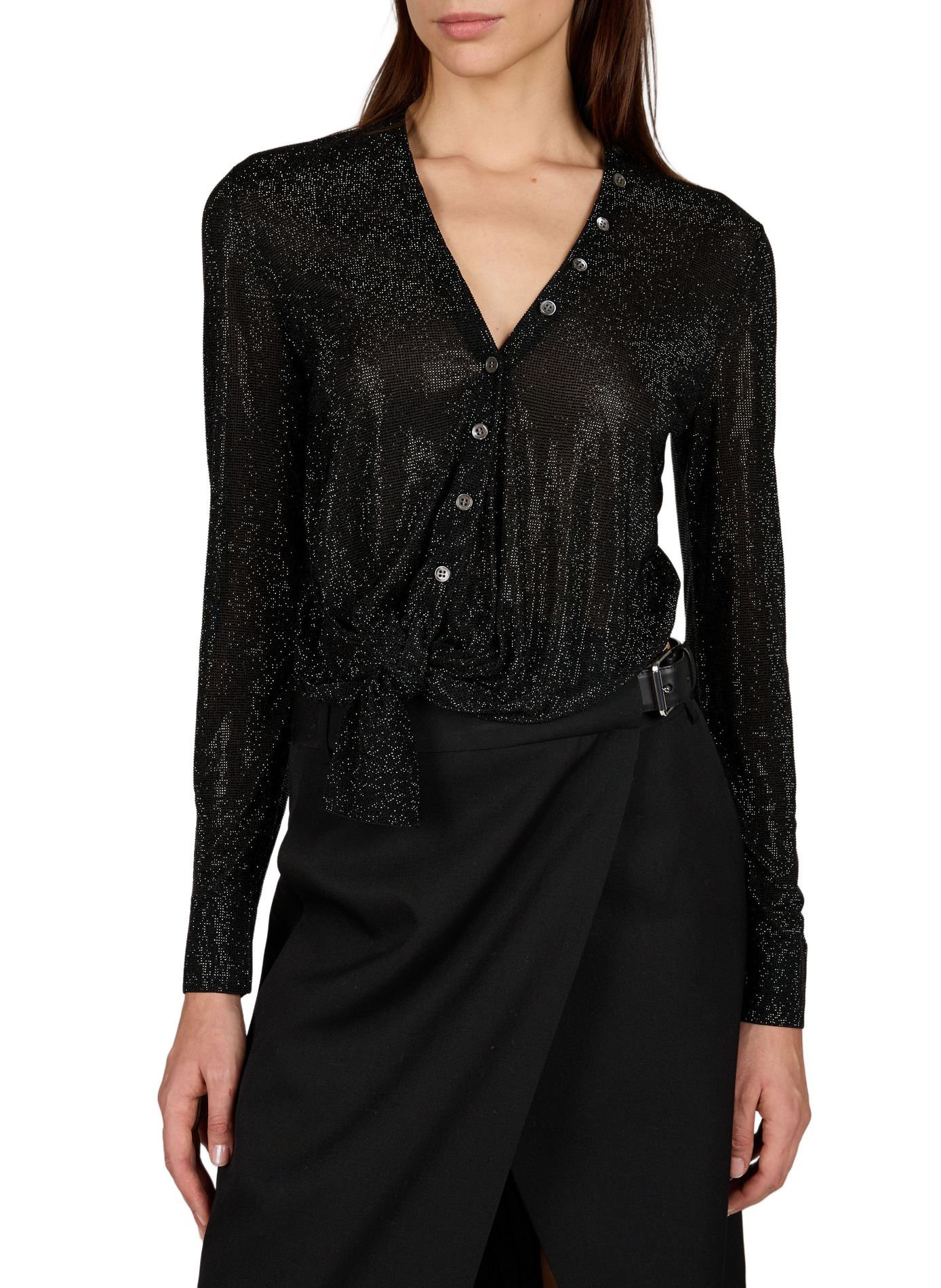 Rechte cardigan met V-hals en pailletten, vast te knopen. ALEXANDER WANG Zwart
