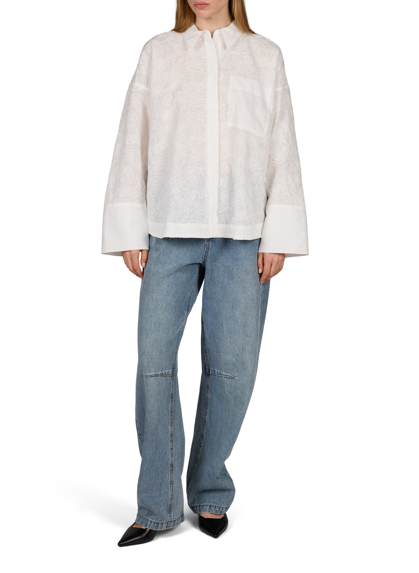 Weite bestickte Baumwollbluse Rouemma ROUGE EDIT Beige