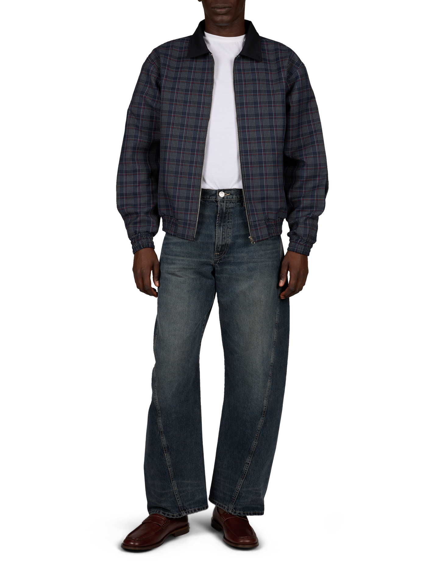 Checked bomber jacket with classic collar PAS UNE MARQUE Blue