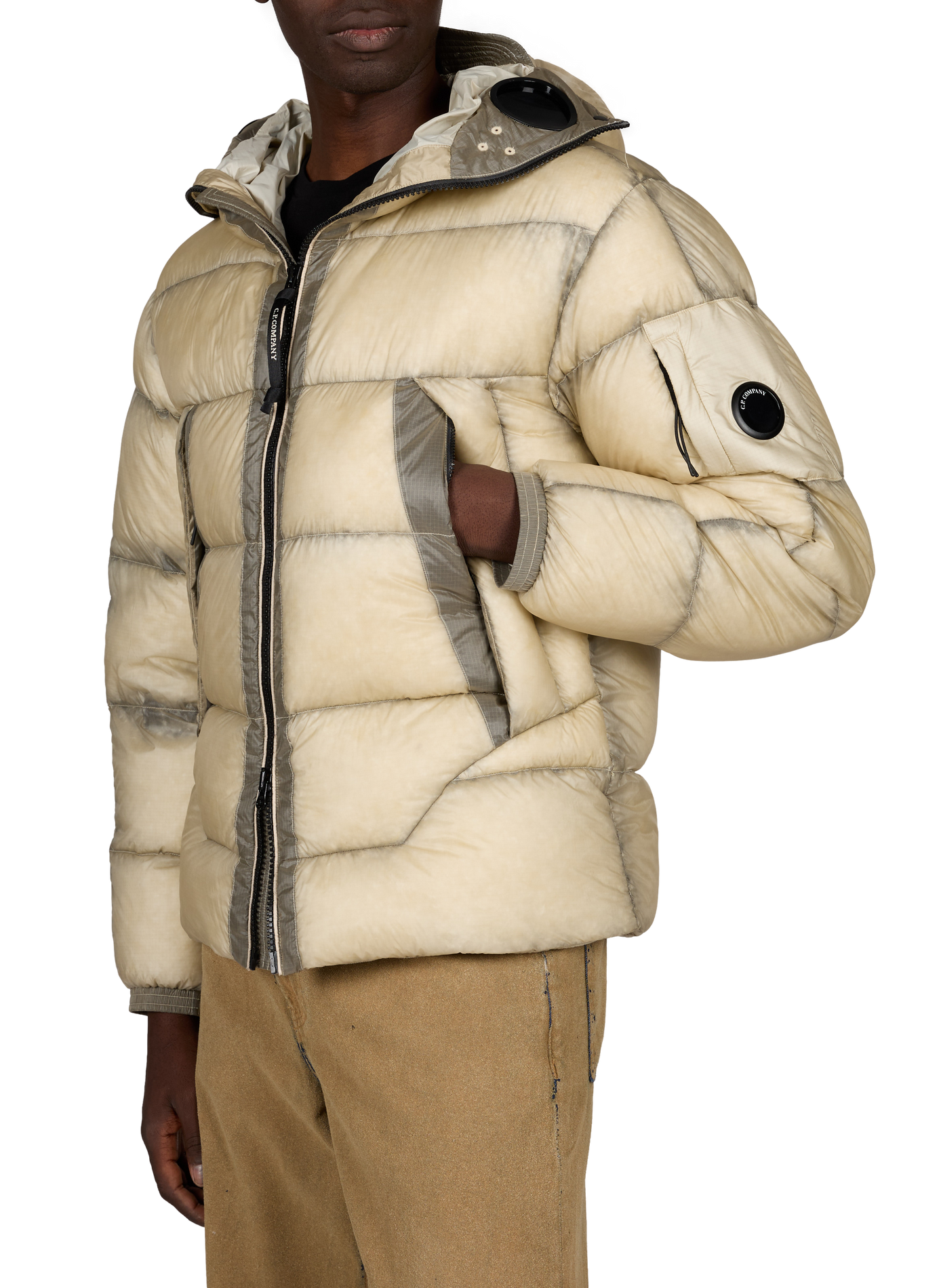 Gerade geschnittene einfarbige Daunenjacke mit Kapuze CP COMPANY Beige