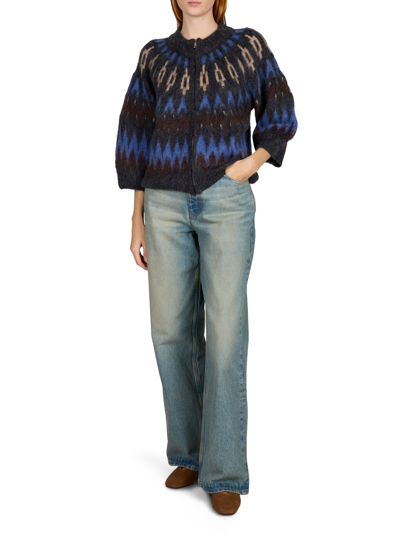 Strickjacke mit Reißverschluss und Muster OBJECT Blau