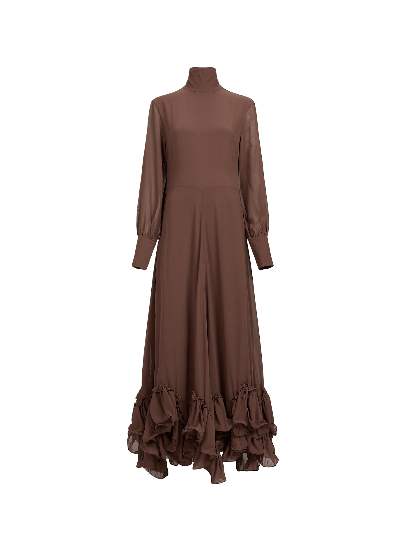 Langes Kleid mit Volants und Stehkragen ROTATE Braun
