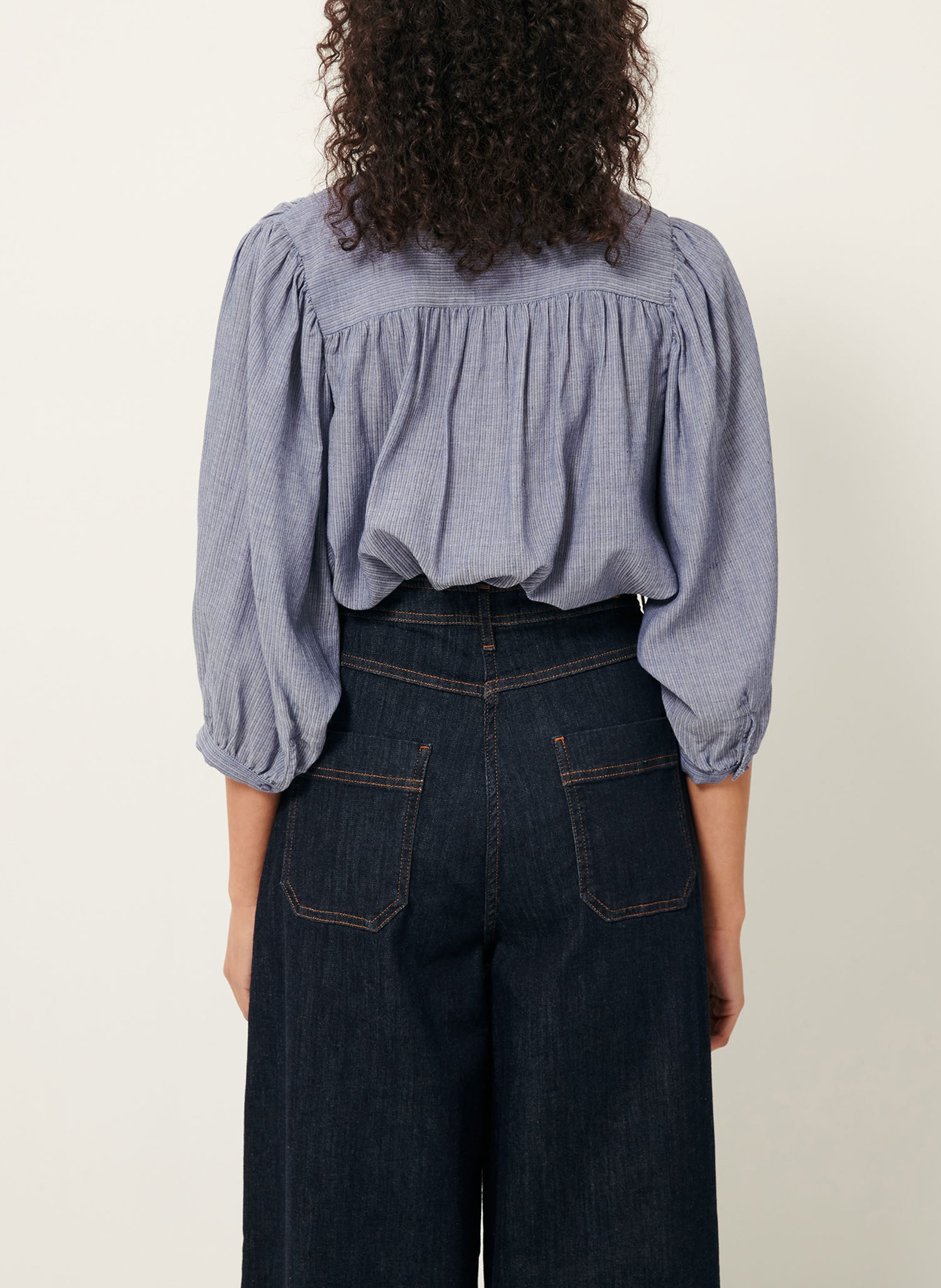 Chemise ample col mao en coton bio a view SESSUN Bleu