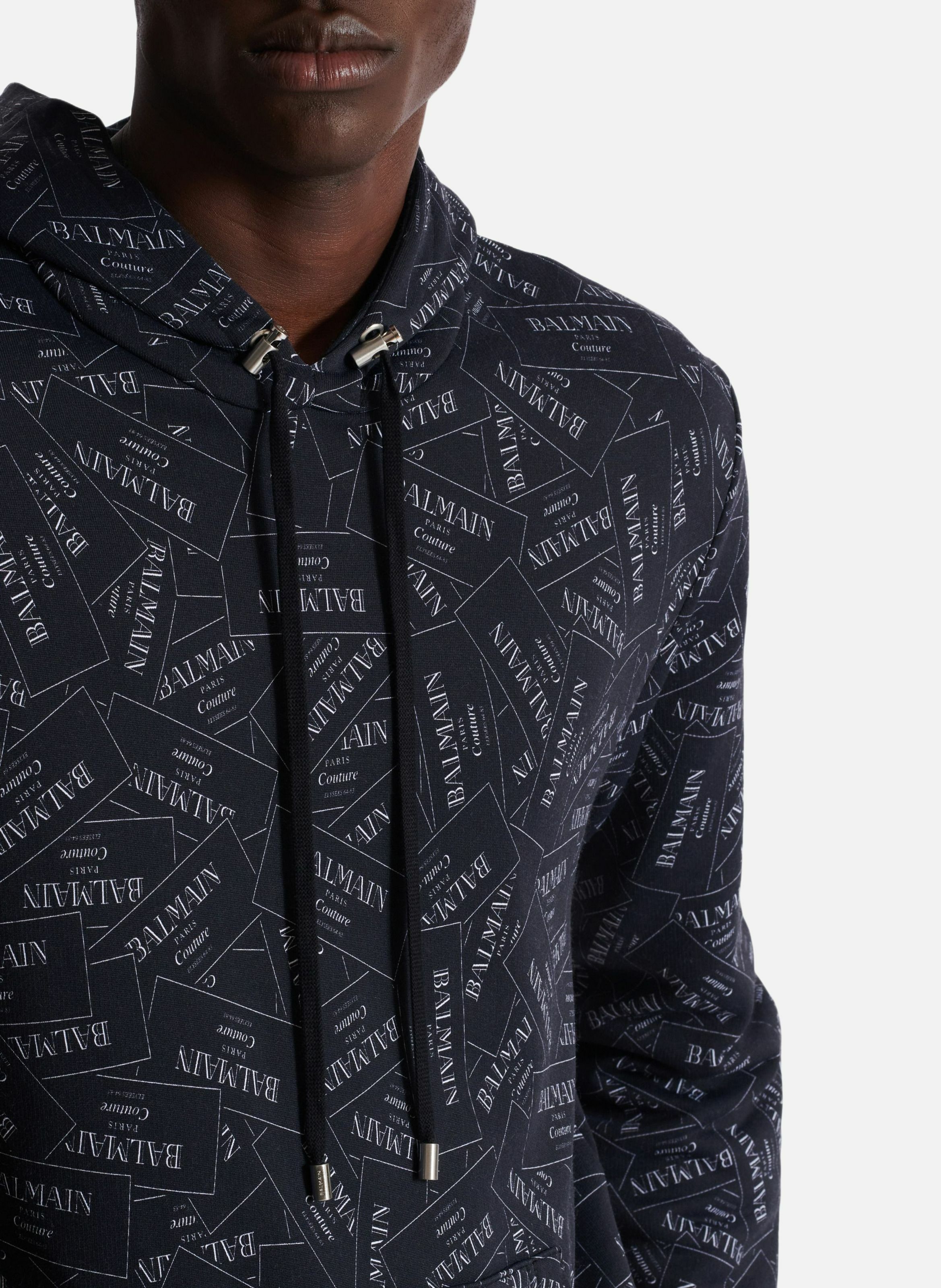 Hoodie imprimé motif étiquette balmain all-over BALMAIN Noir