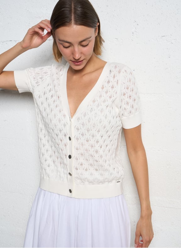 Gilet col v en coton Blanc by IKKS IKKS Gilet col v en coton Blanc