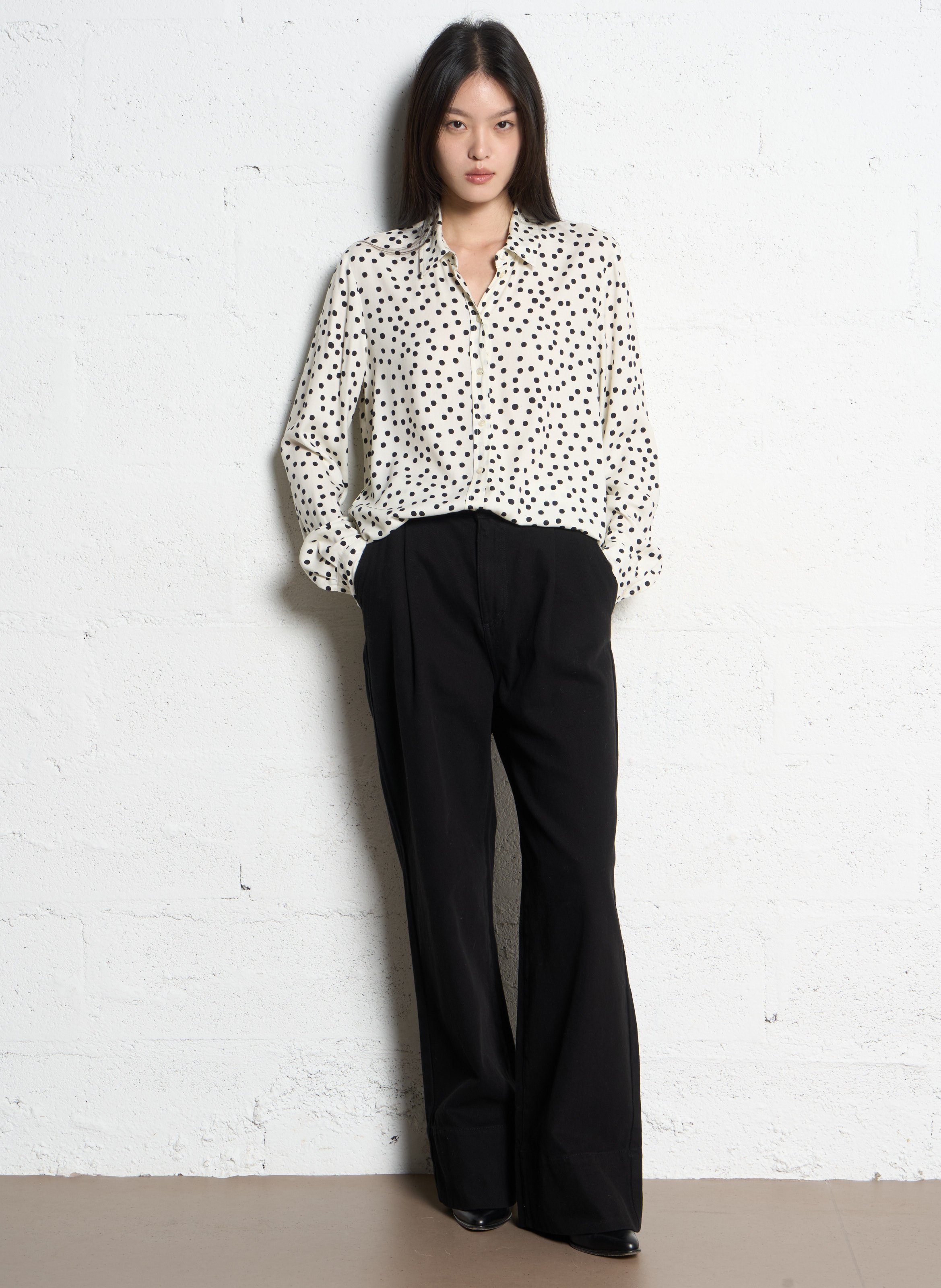 Chemise droite col classique à pois IKKS Blanc