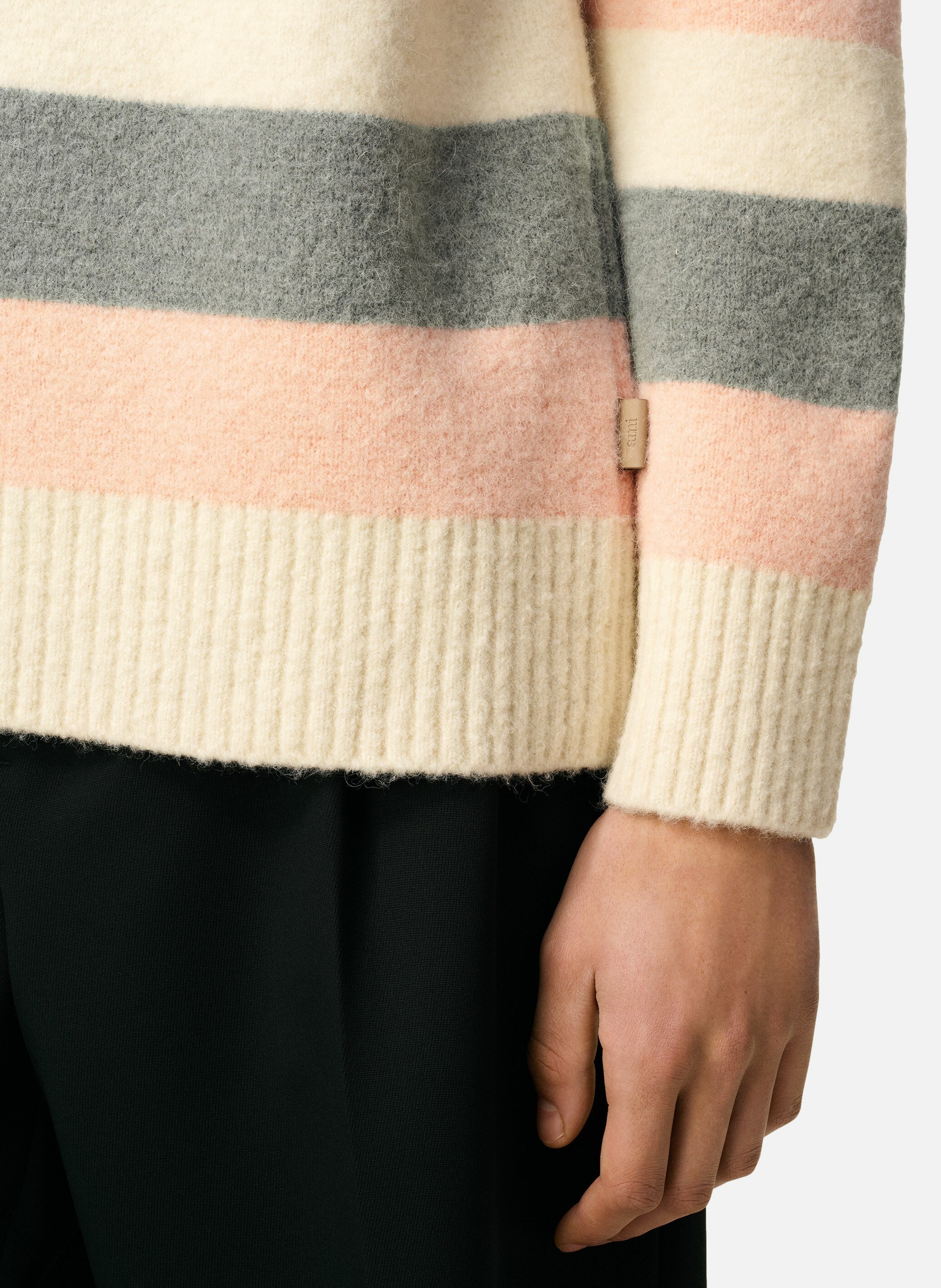 Pull rayé col rond en alpaga unisexe AMI PARIS Gris