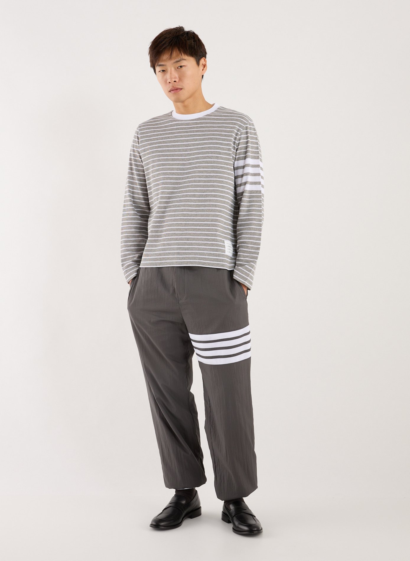 Striped Milano 4-Bar T-shirt THOM BROWNE Grey