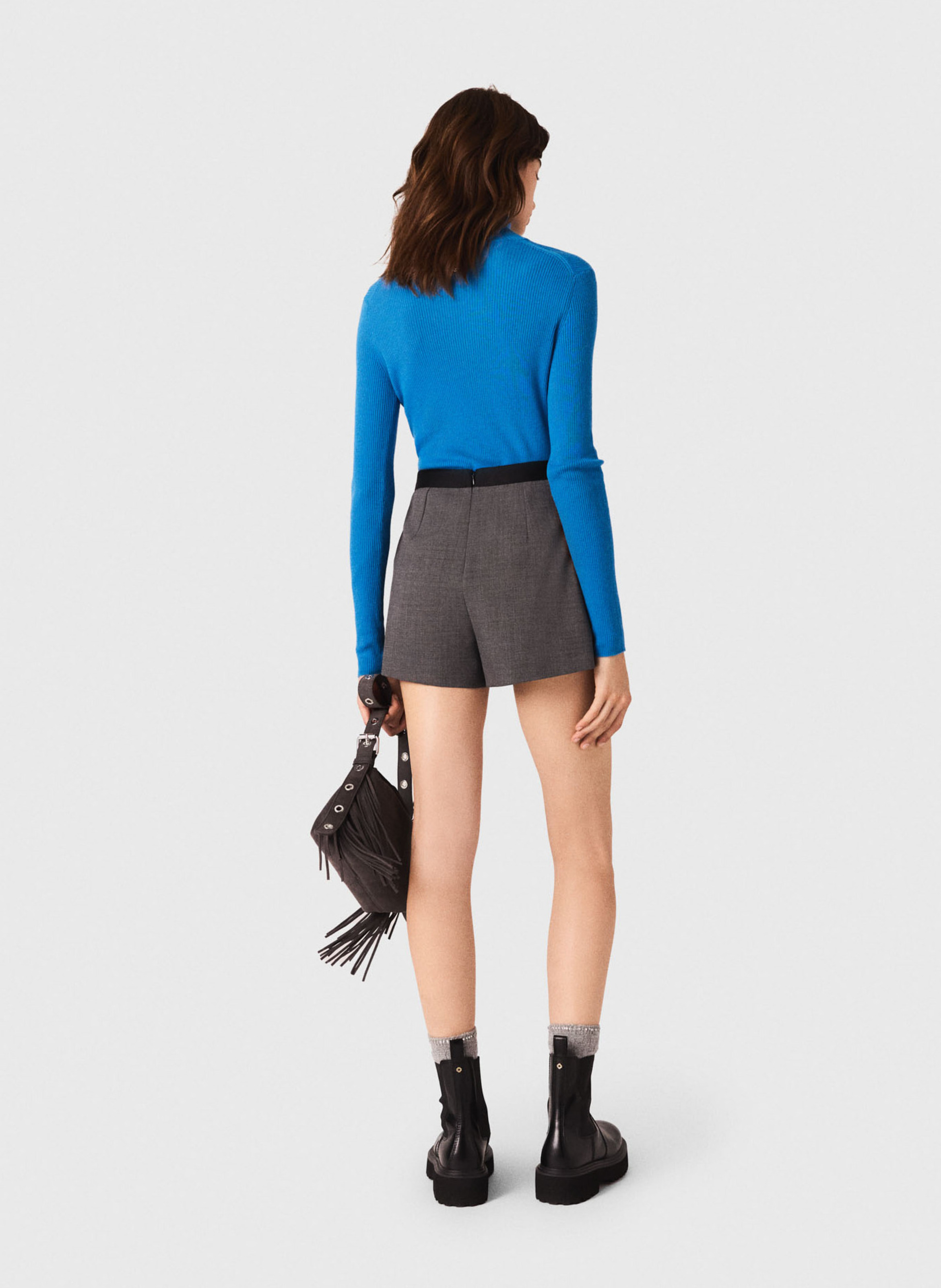 Pull col montant en laine mélangée Bleu