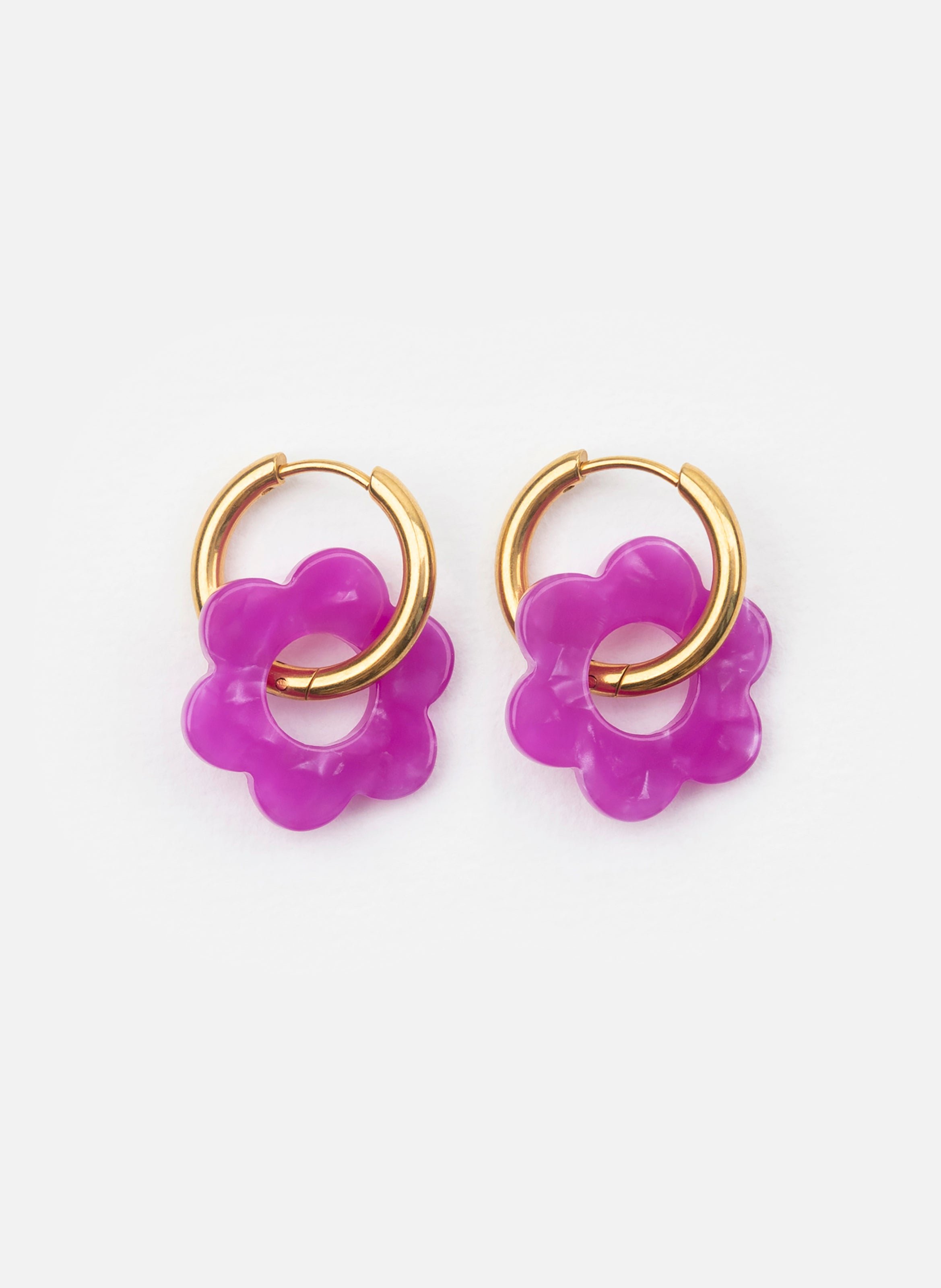 Boucles d'oreilles maxi fleurette avec anneaux en acier inoxydable doré  Açai