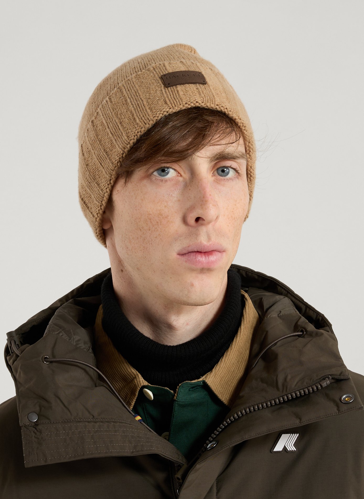 Bonnet côtelé en cachemire mélangé HACKETT Beige