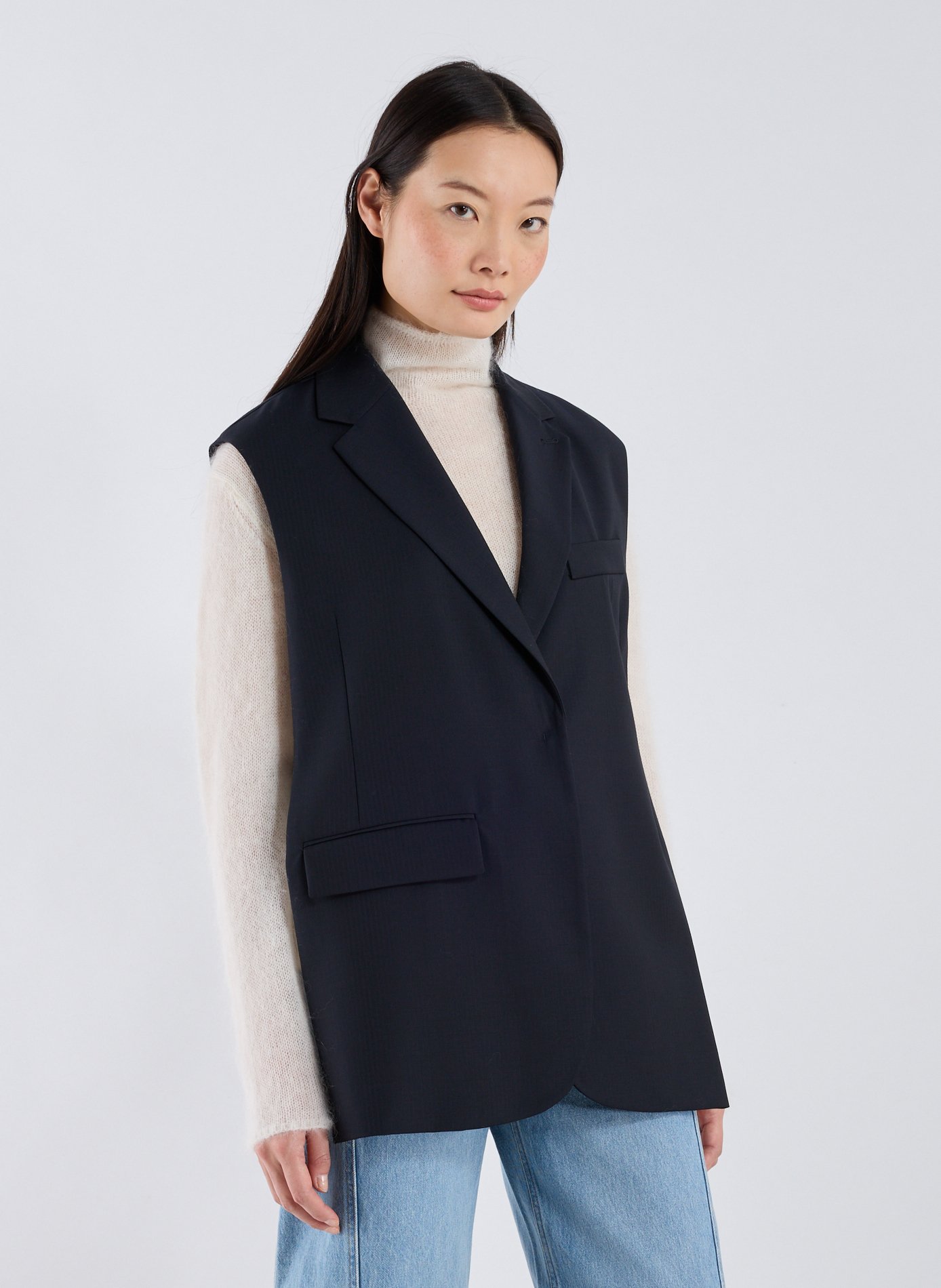 ADOLFO DOMINGUEZ Fitted vest with open sides Blue