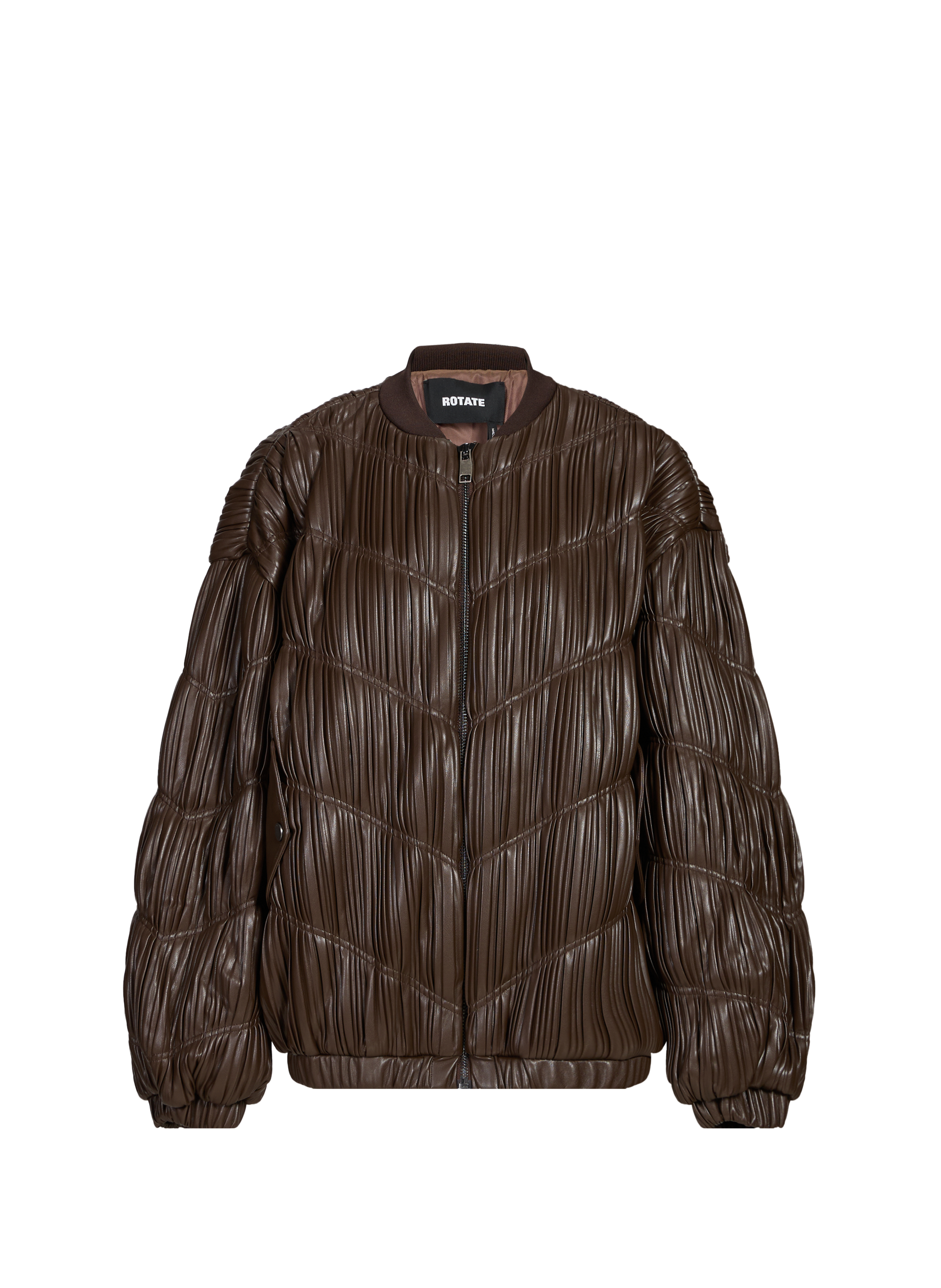 ROTATE Quilted pleated puffer jacket Brown