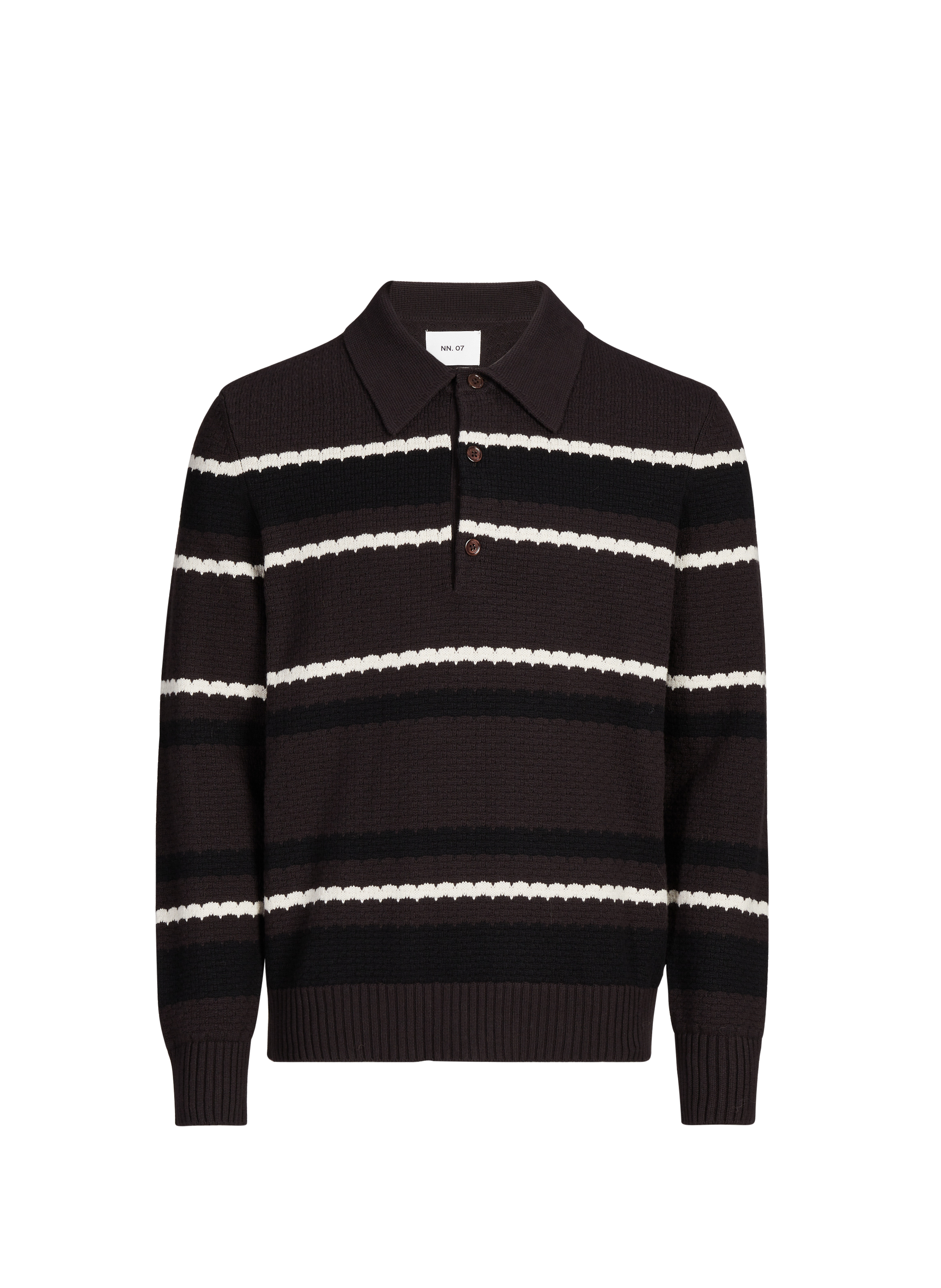 Polo manches longues à rayures en coton NN.07 Marron