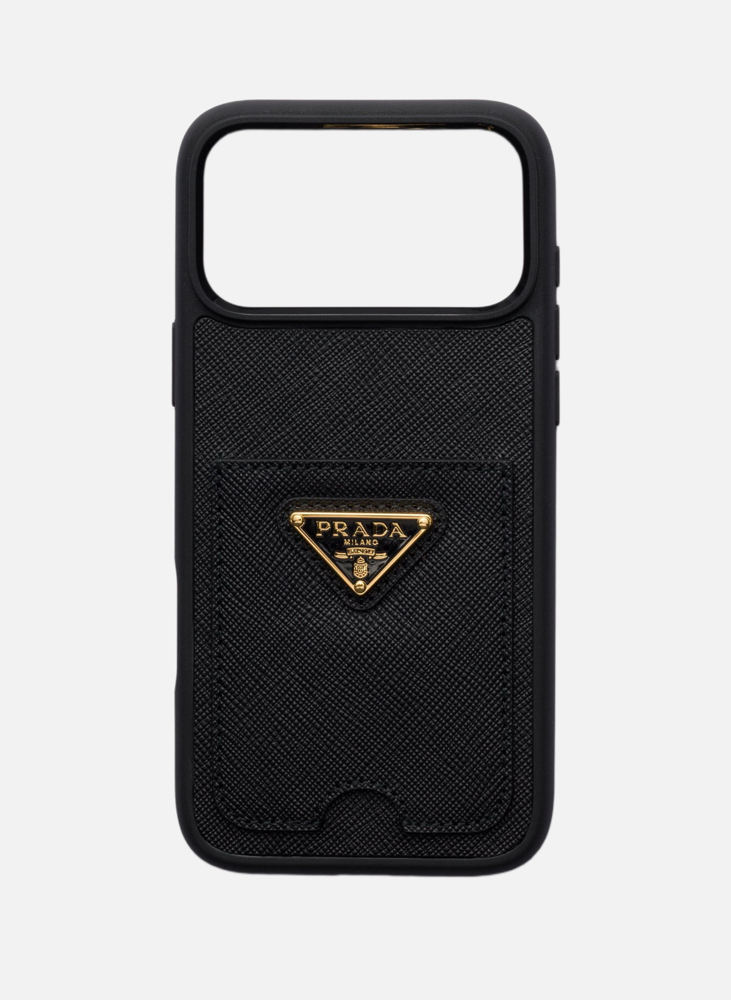 Coque pour iphone 17 pro max en cuir saffiano PRADA Noir