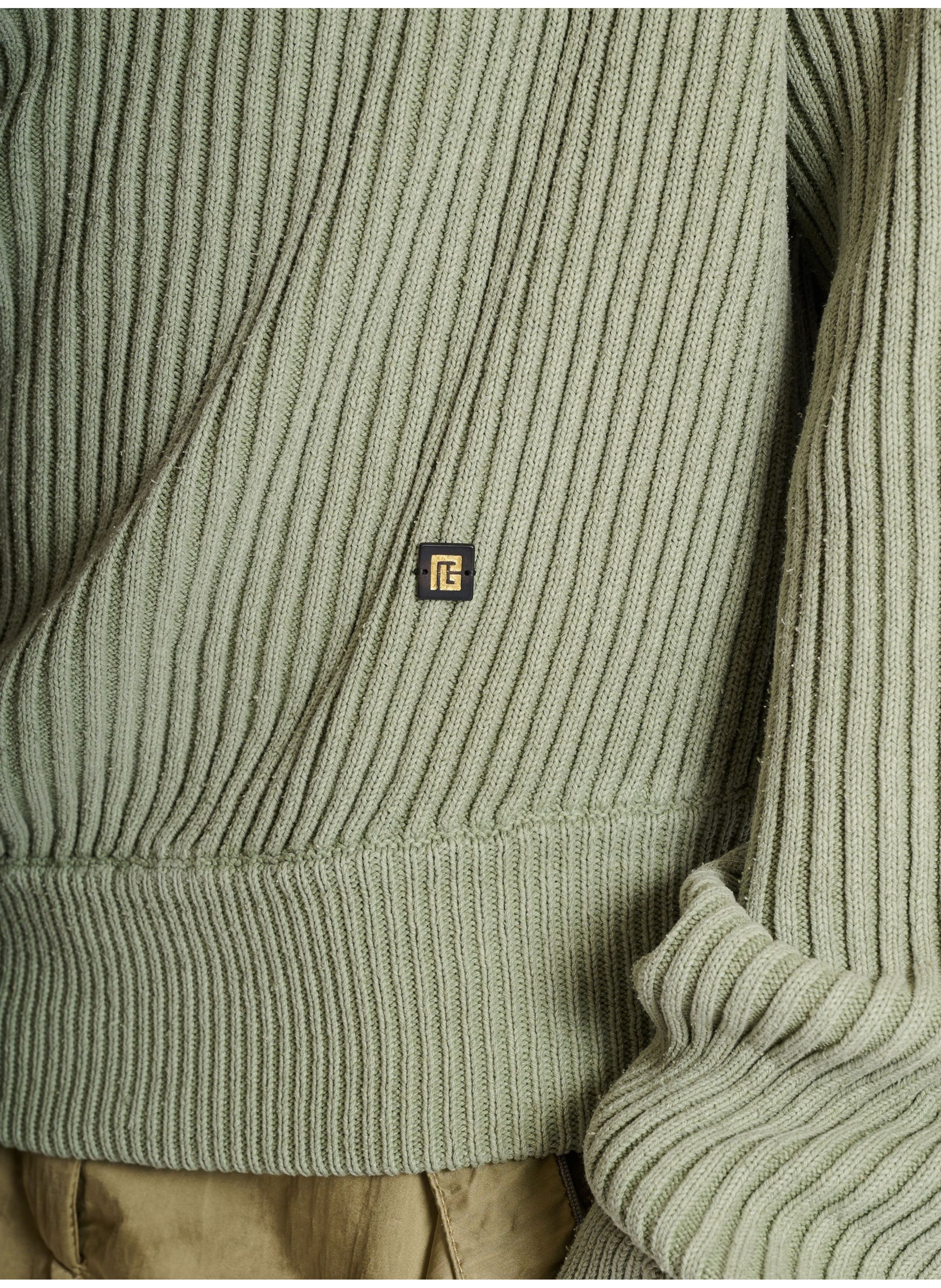 Pull drapé asymétrique en maille de soie côtelée BALMAIN Vert