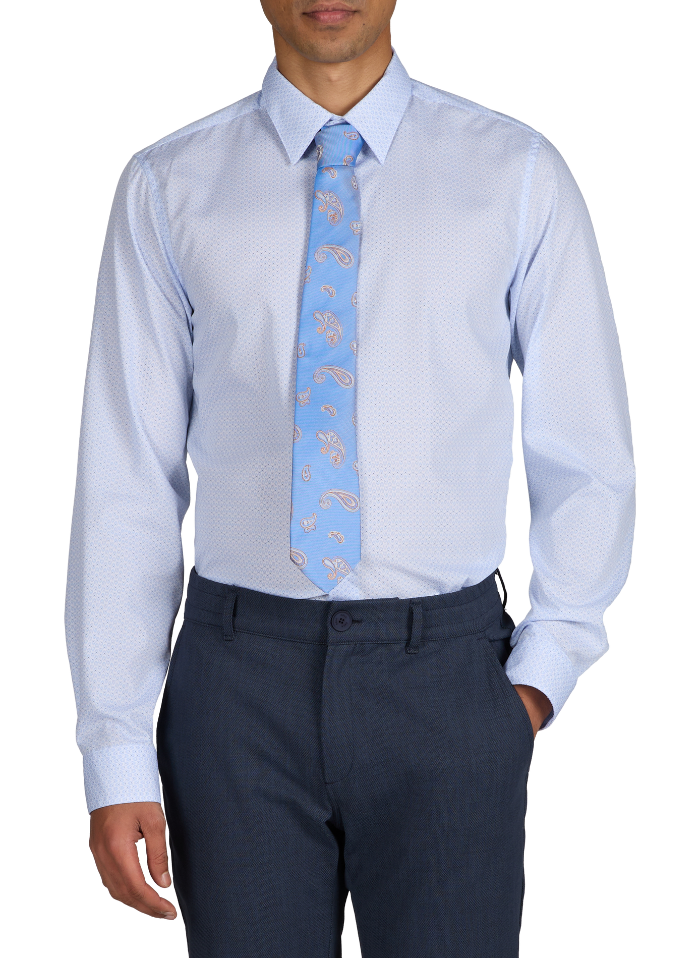 Slim shirt in cotton with pattern AU PRINTEMPS PARIS Blue