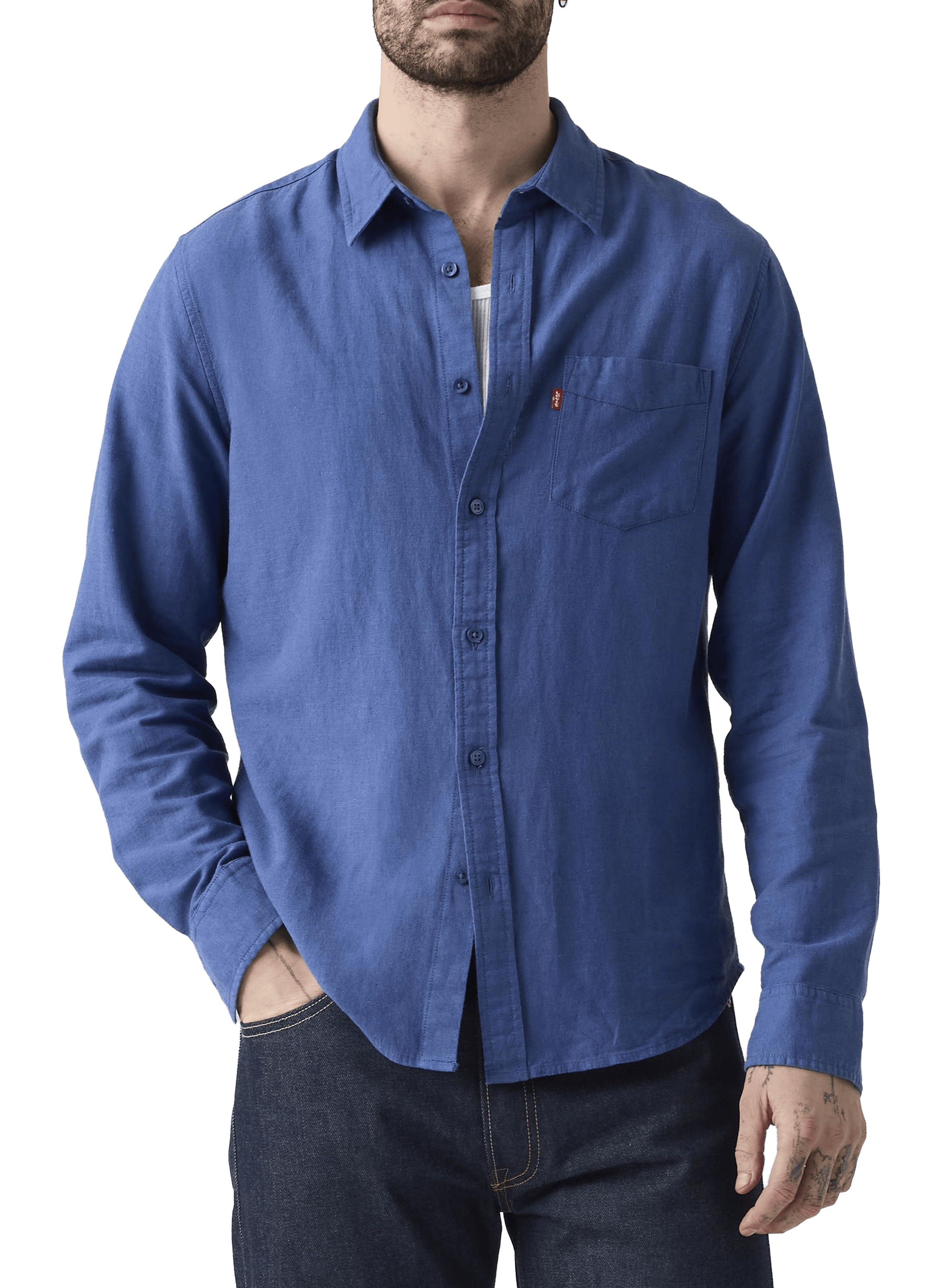 Chemise col classique en lin et coton mélangé LEVI'S Blu