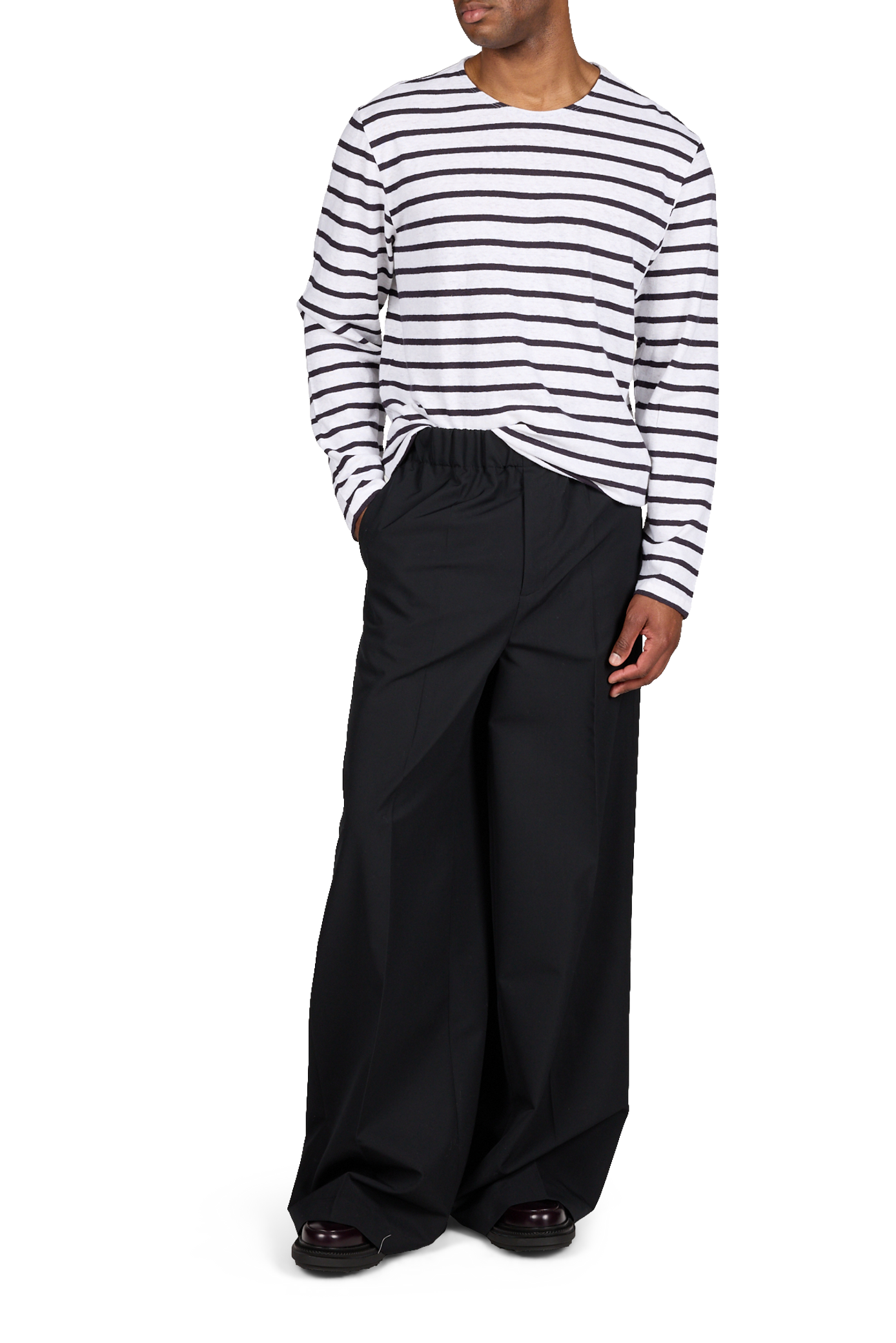 Long-sleeved striped cotton and linen T-shirt OFFICINE GENERALE White