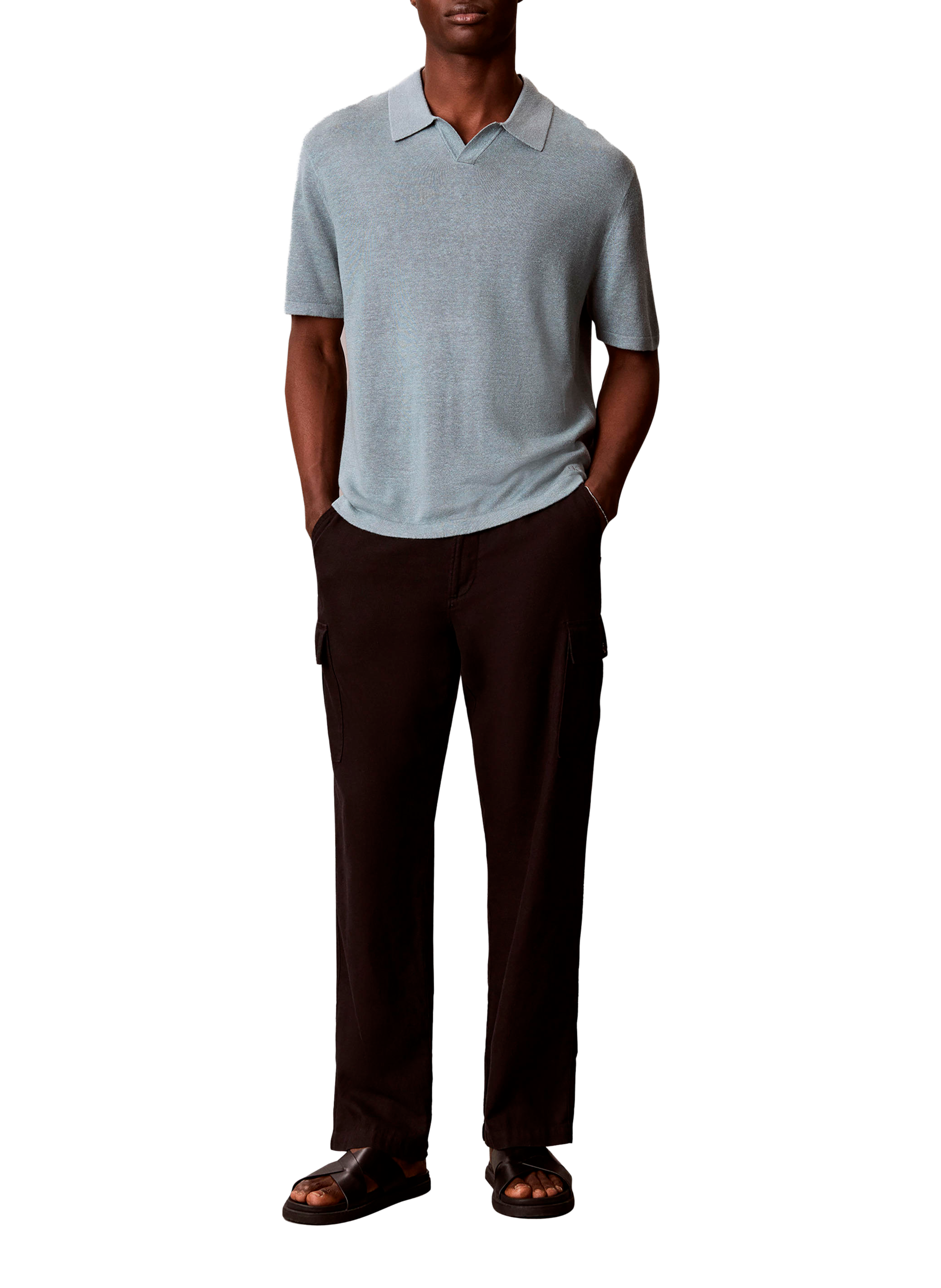 Polo droit manches courtes en lin mélangé CALVIN KLEIN Bleu