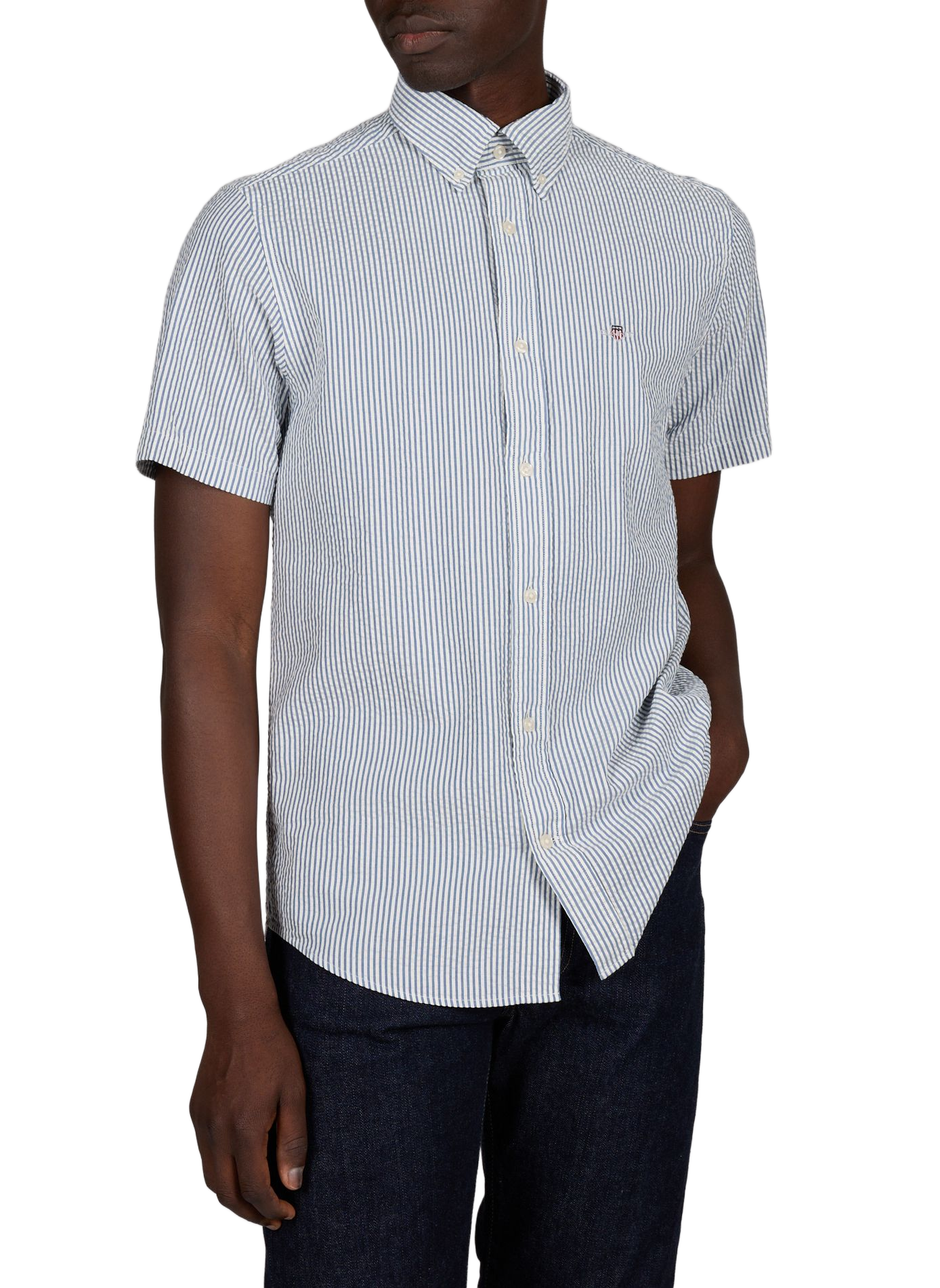 Chemise manches courtes à rayures en coton seersucker GANT Bleu