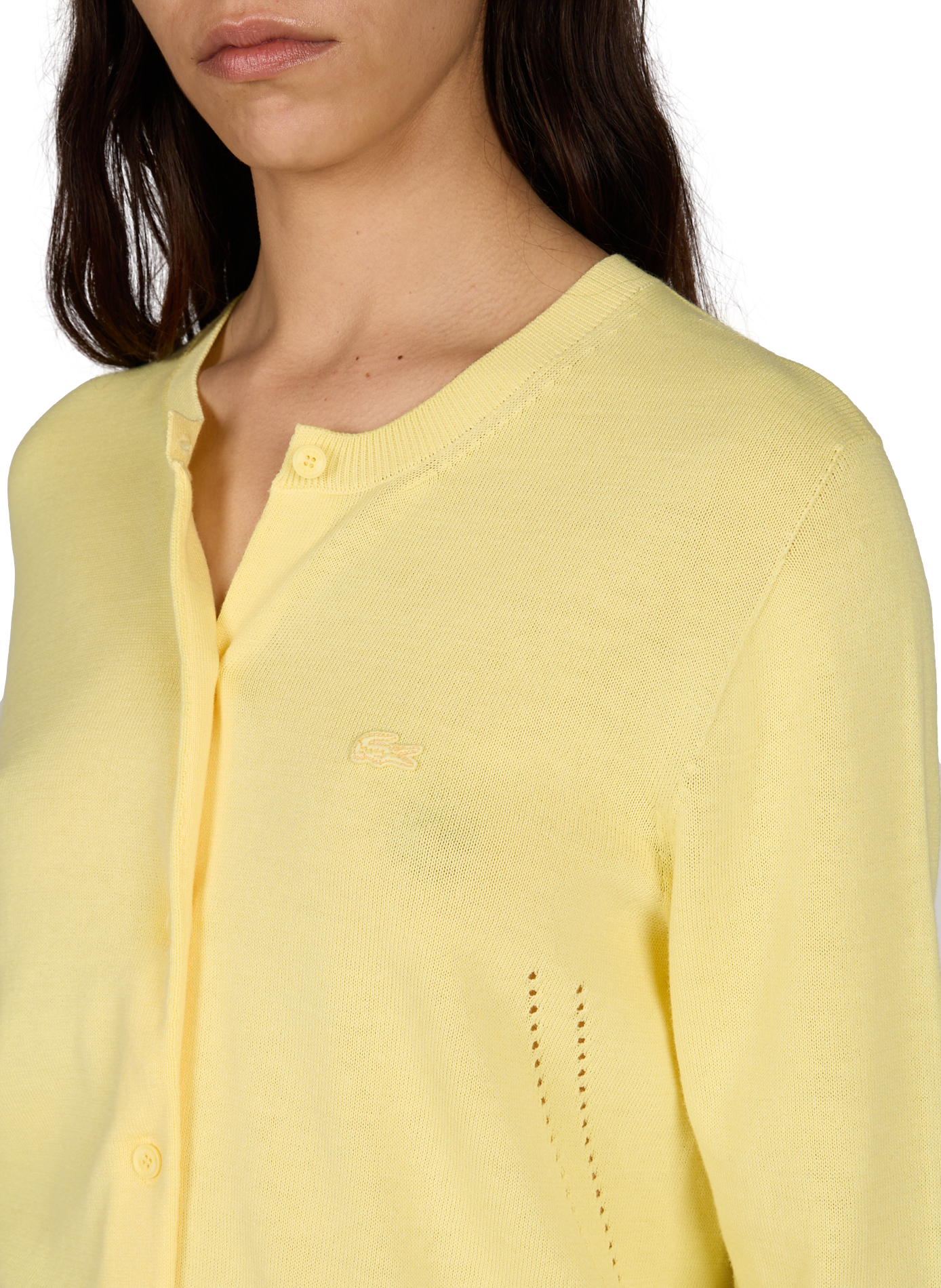 Cardigan à col rond et logo brodé en coton LACOSTE Jaune