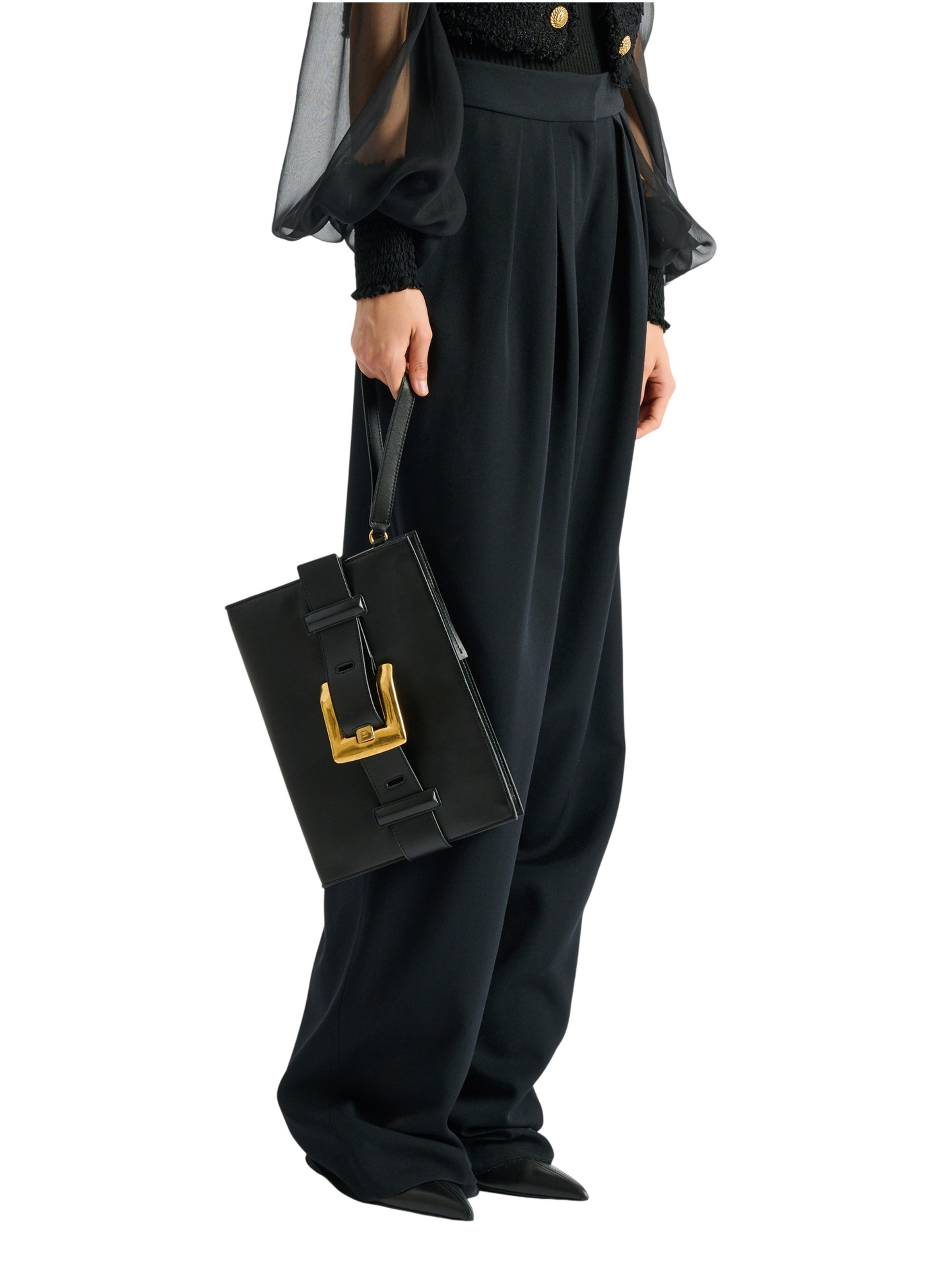 Pochette anthem en cuir lisse BALMAIN Noir