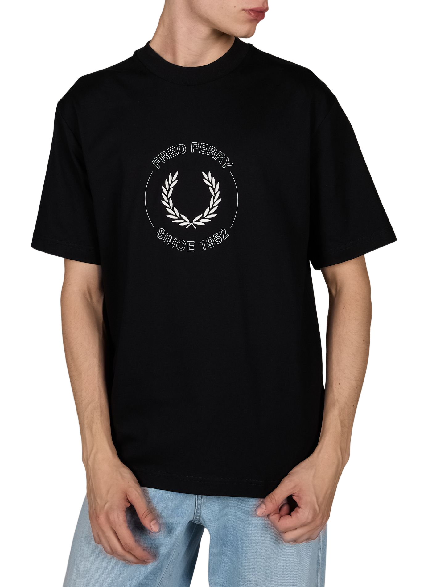 Embroidered cotton logo T-shirt FRED PERRY Black